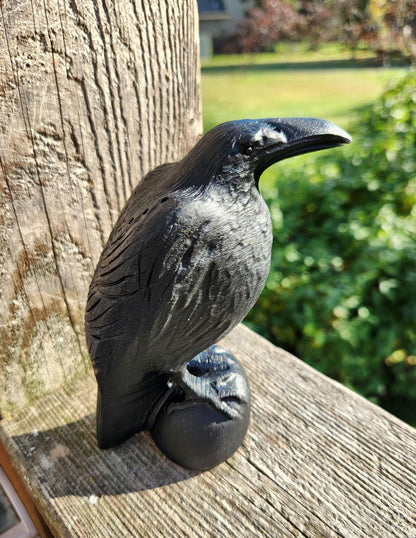 Carved Black Obsidian Raven: Natural Crystal, Crow, Large