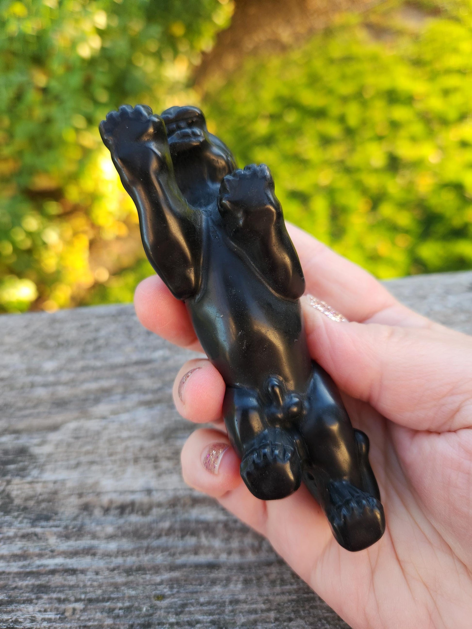 Jaguar Carved Black Obsidian Natural Stone Crystal, Big Cat