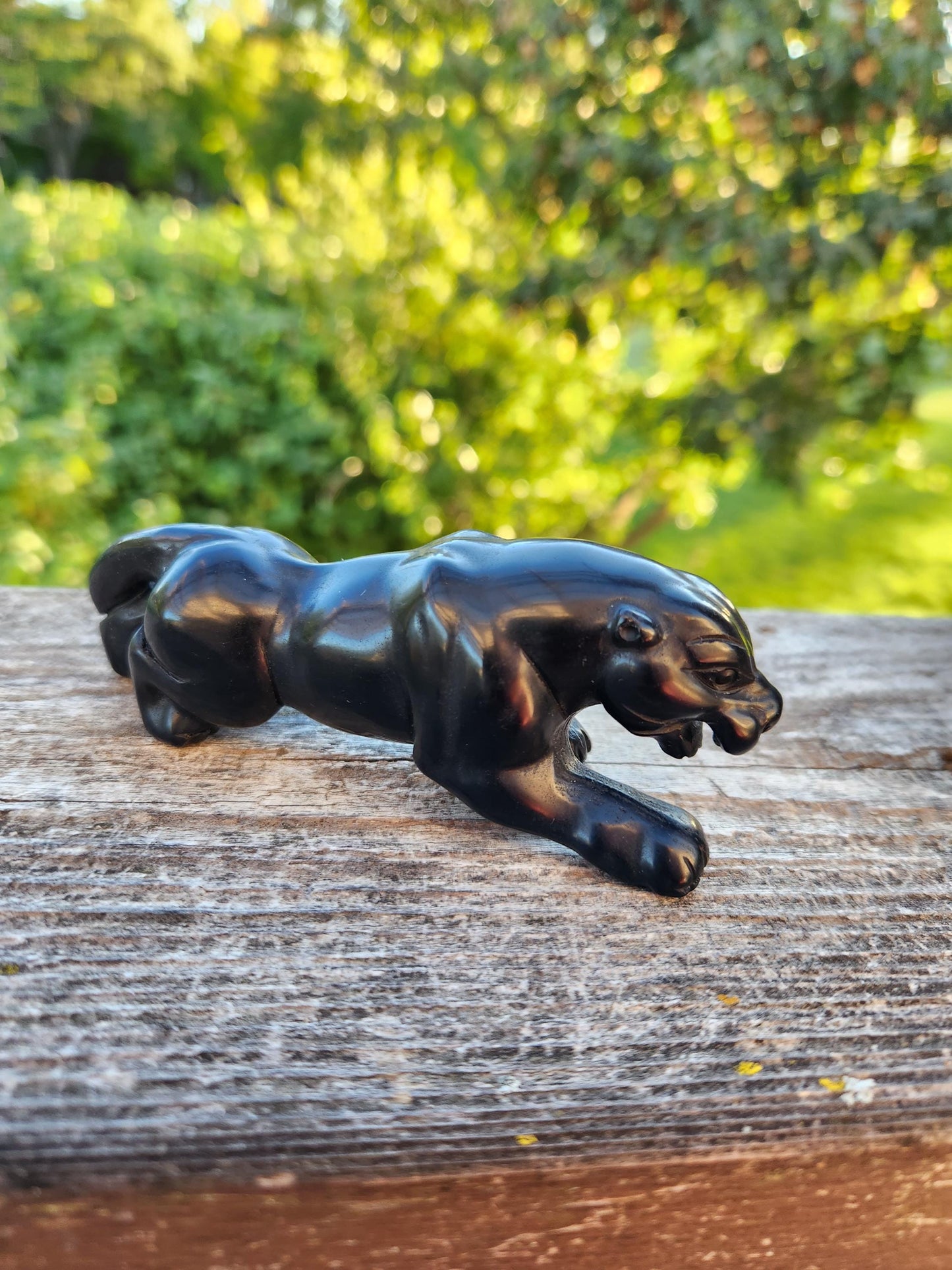 Jaguar Carved Black Obsidian Natural Stone Crystal, Big Cat