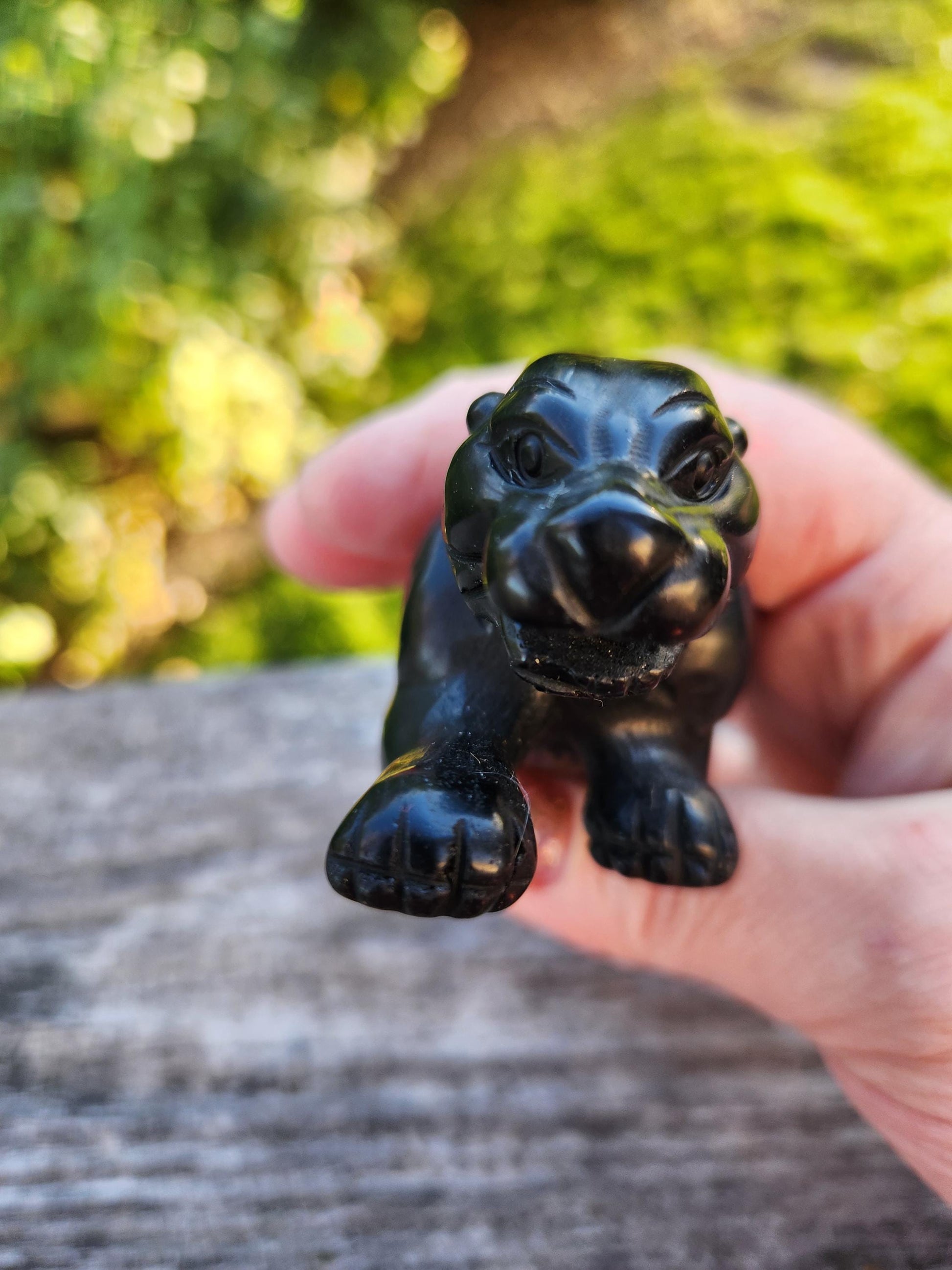 Jaguar Carved Black Obsidian Natural Stone Crystal, Big Cat