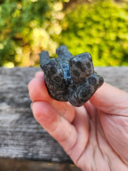 Jaguar Carved Black Spotted Stone Natural Stone Crystal, Big Cat