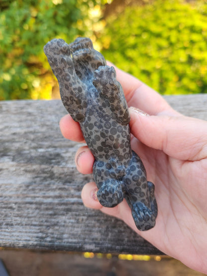 Jaguar Carved Black Spotted Stone Natural Stone Crystal, Big Cat