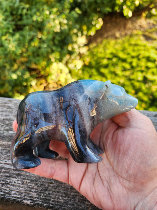 Trolleite Grizzly Bear Crystal Carving: High Polish Stone Animal