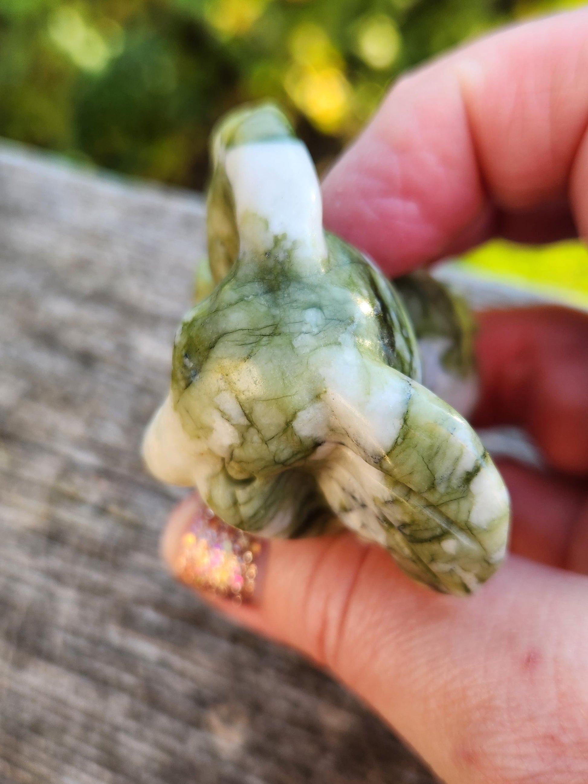 Green & White Carved Jade Elephant Crystal Stone