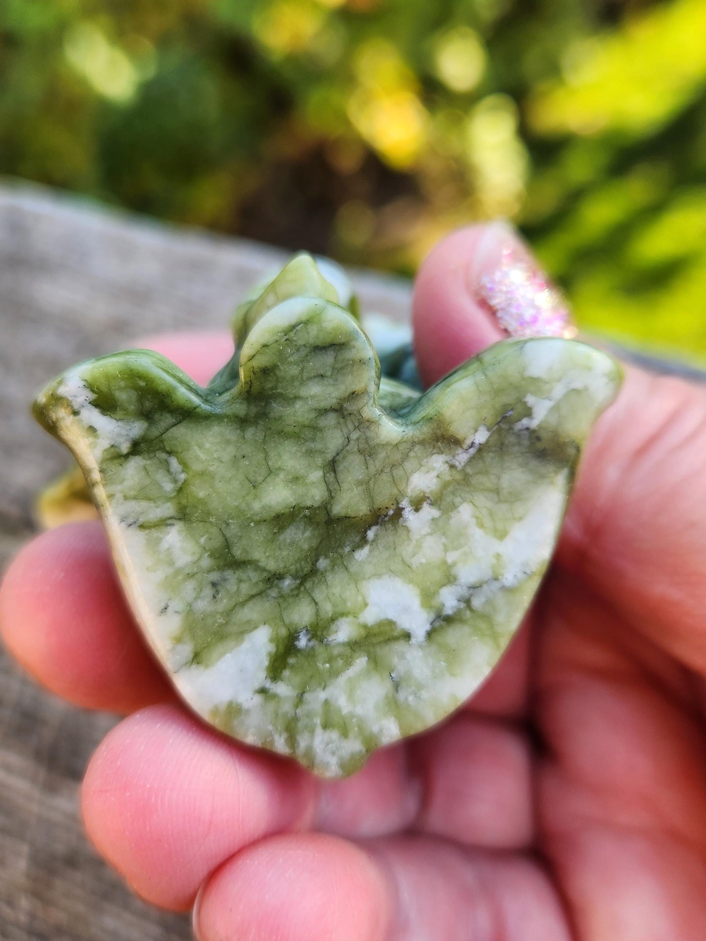 Green & White Carved Jade Elephant Crystal Stone