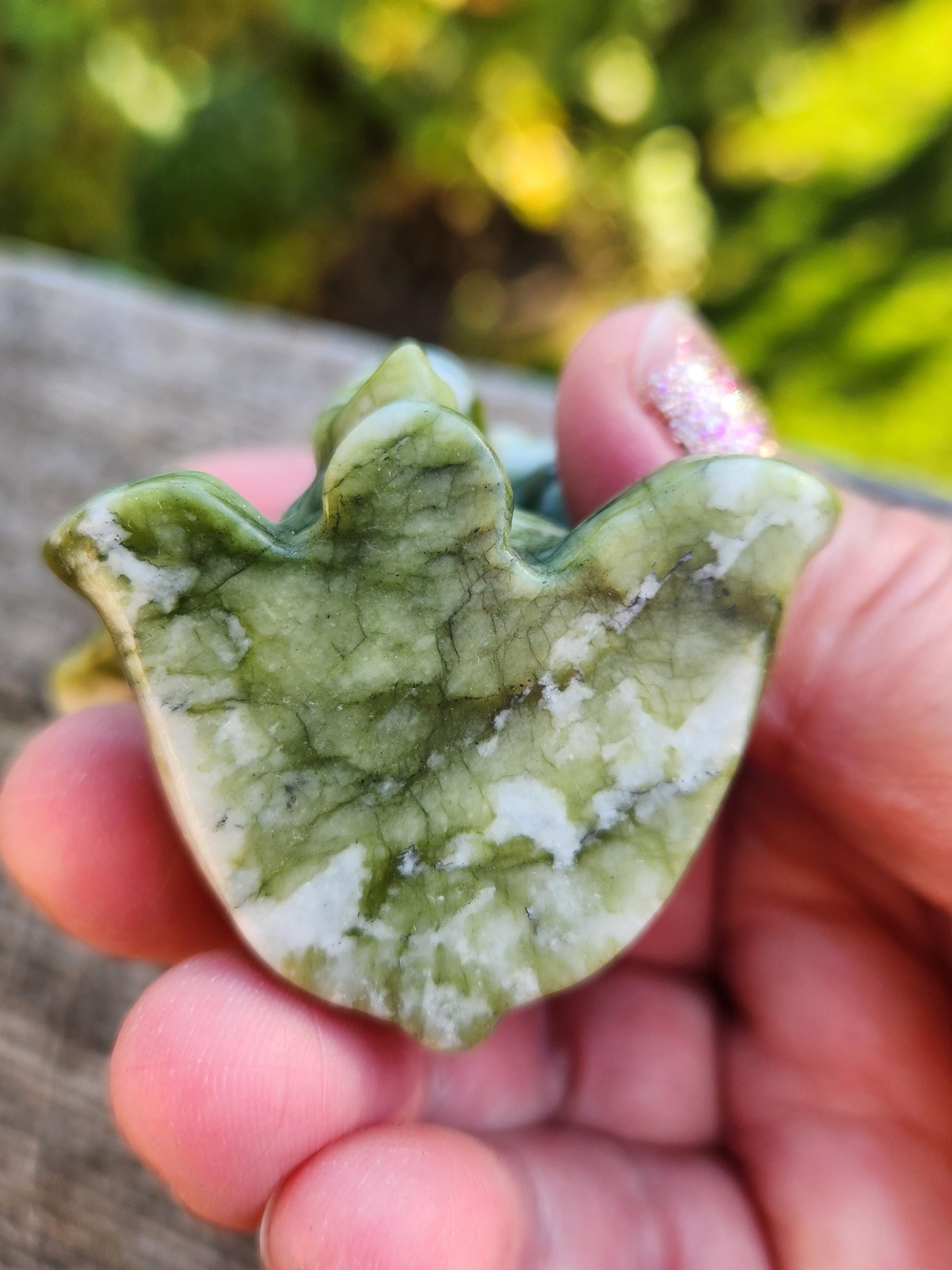 Green & White Carved Jade Elephant Crystal Stone