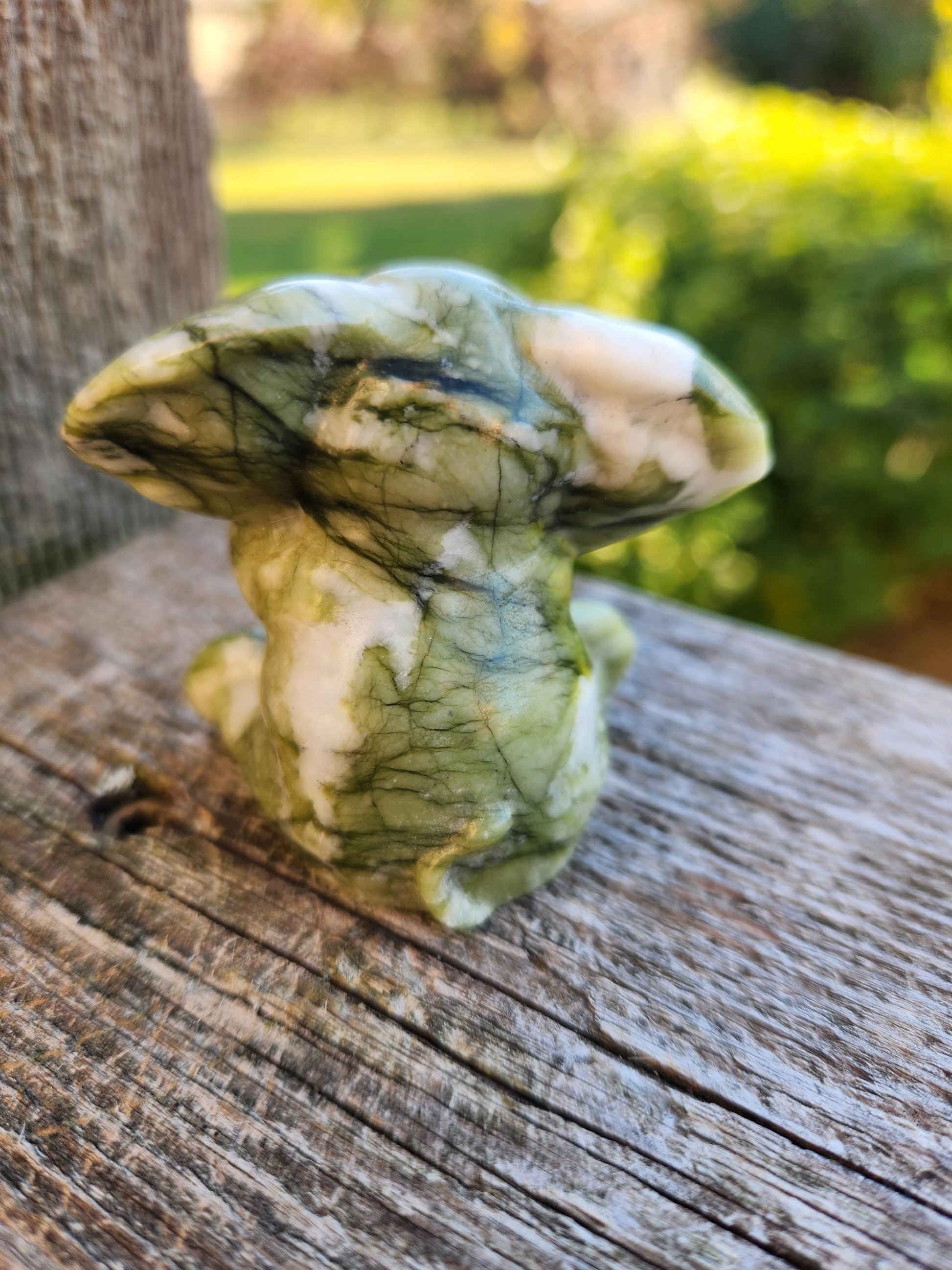 Green & White Carved Jade Elephant Crystal Stone