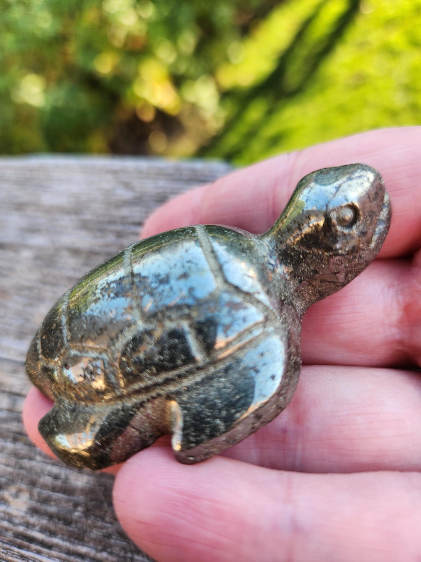 Pyrite Turtle Crystal Carving