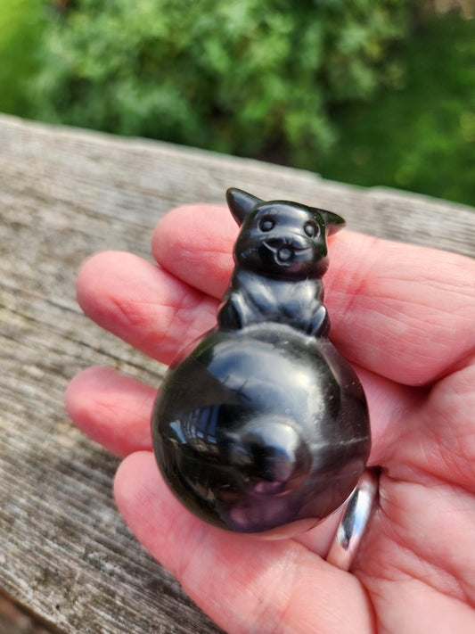 Super Cute Black Obsidian Pikachu On Poke Ball Natural Stone Crystal, Pokémon, Gift