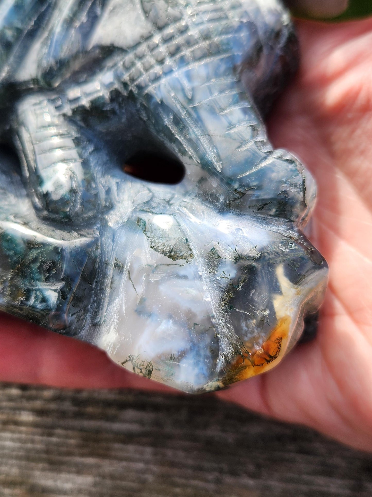 AAA Natural Moss Agate Crystal Carved Full Body Dragon, DND