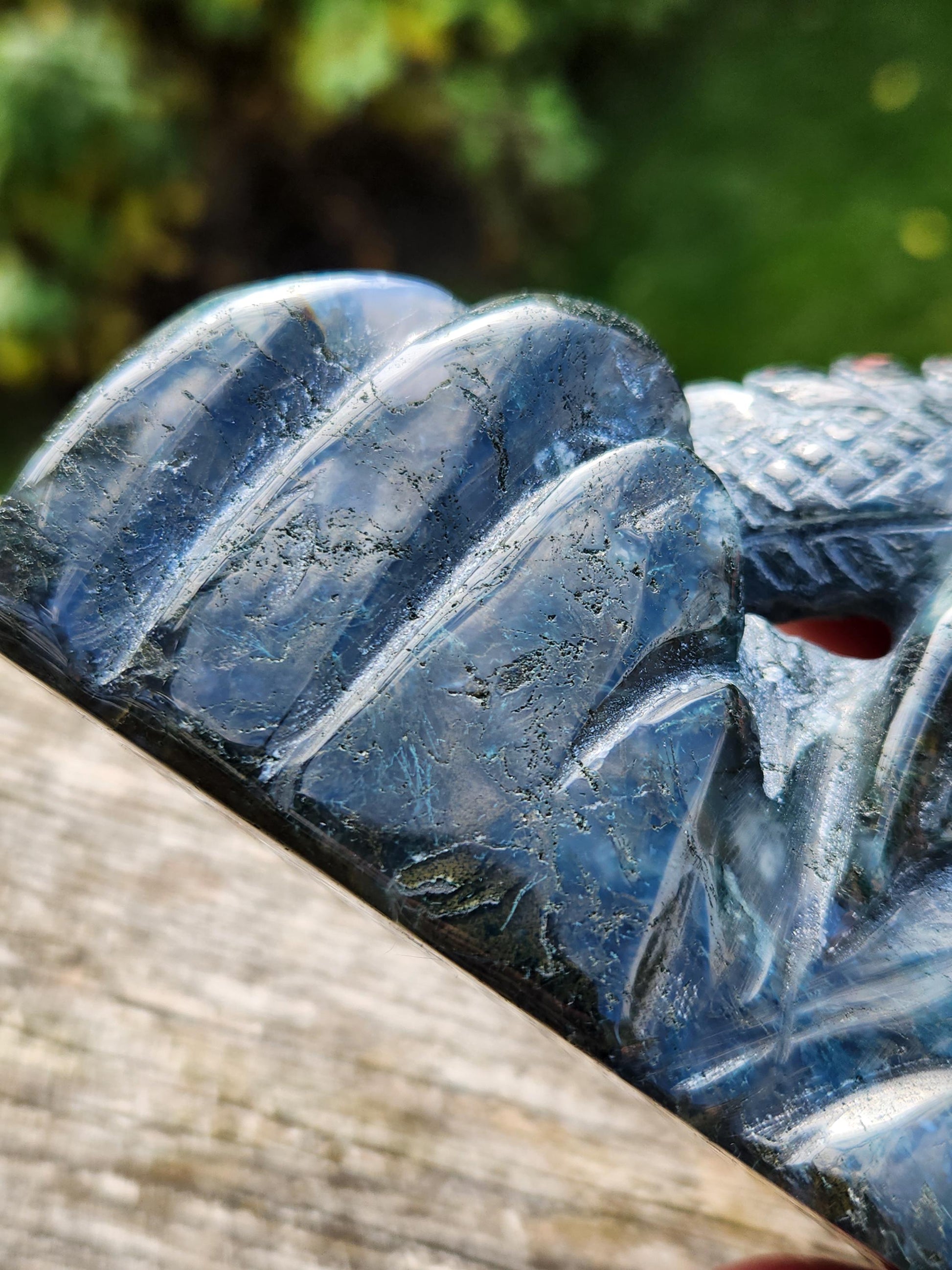 AAA Natural Moss Agate Crystal Carved Full Body Dragon, DND