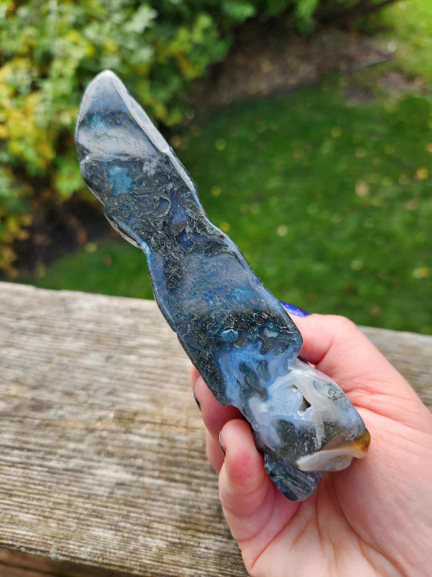 AAA Natural Moss Agate Crystal Carved Full Body Dragon, DND