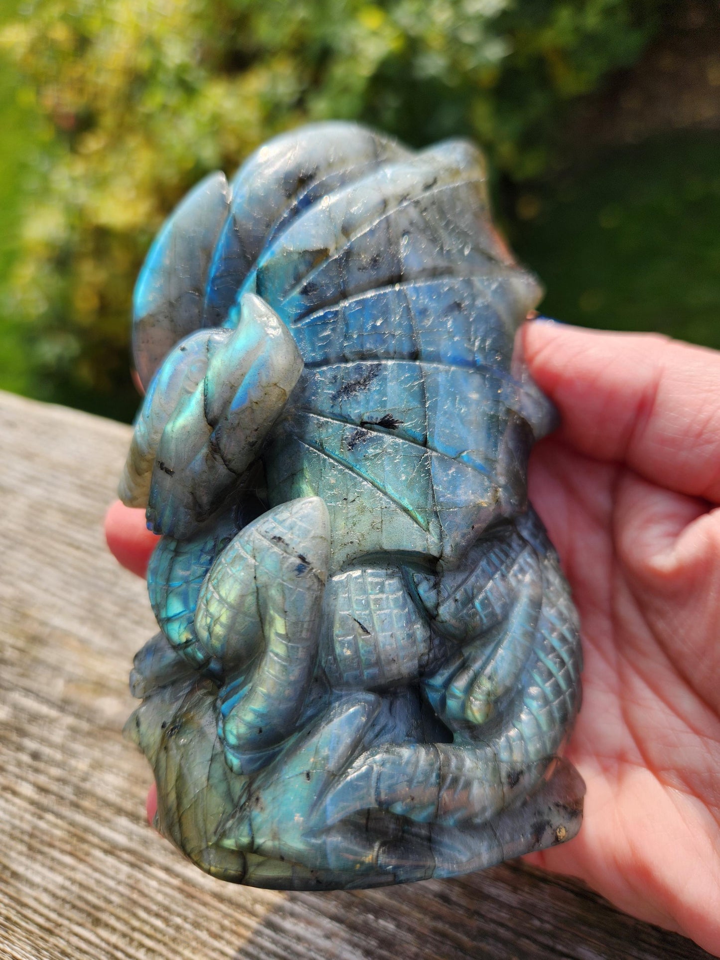 Very Unique & Rare Labradorite Carved Dragon Crystal with flash, DnD
