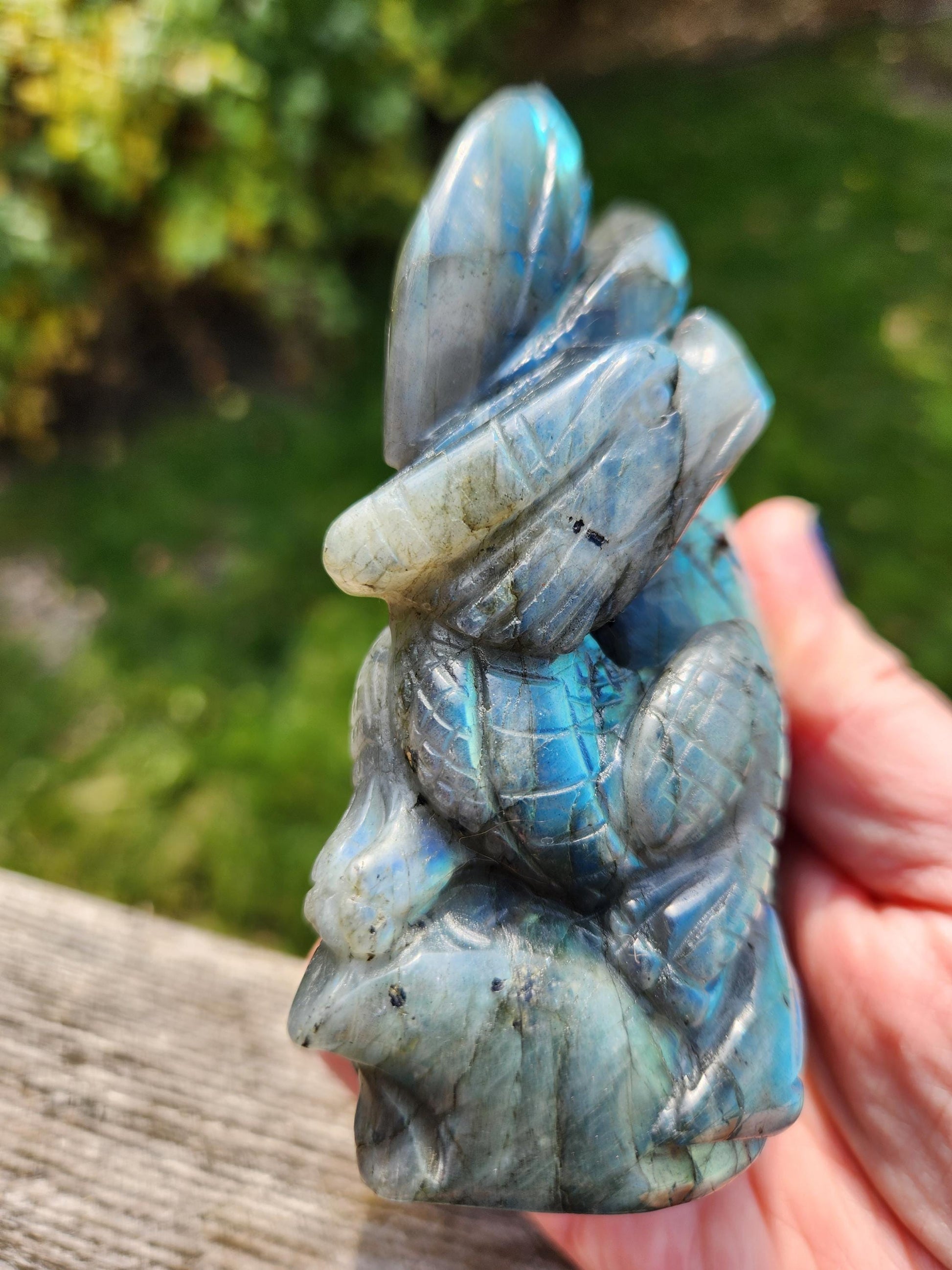 Very Unique & Rare Labradorite Carved Dragon Crystal with flash, DnD