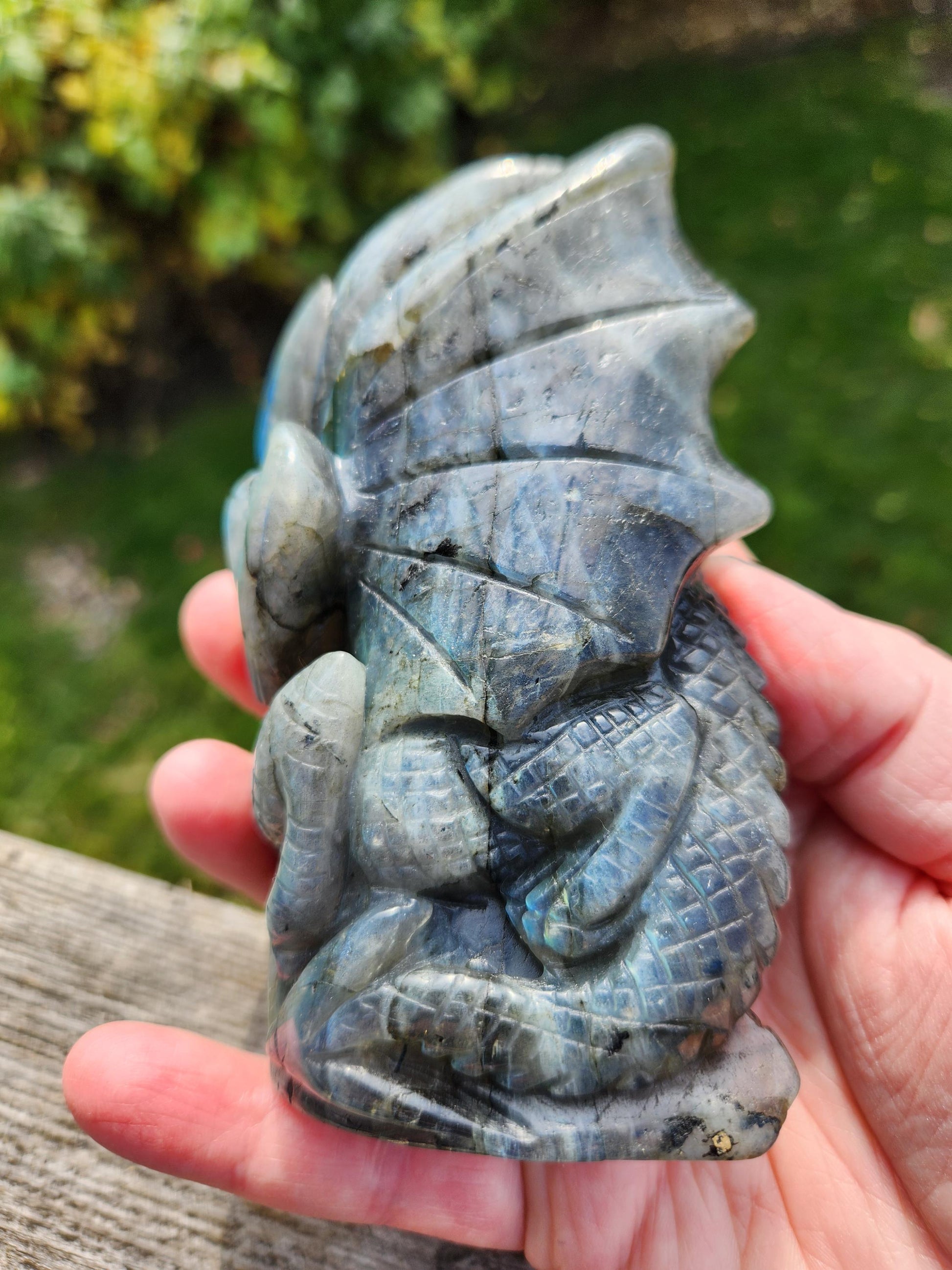 Very Unique & Rare Labradorite Carved Dragon Crystal with flash, DnD
