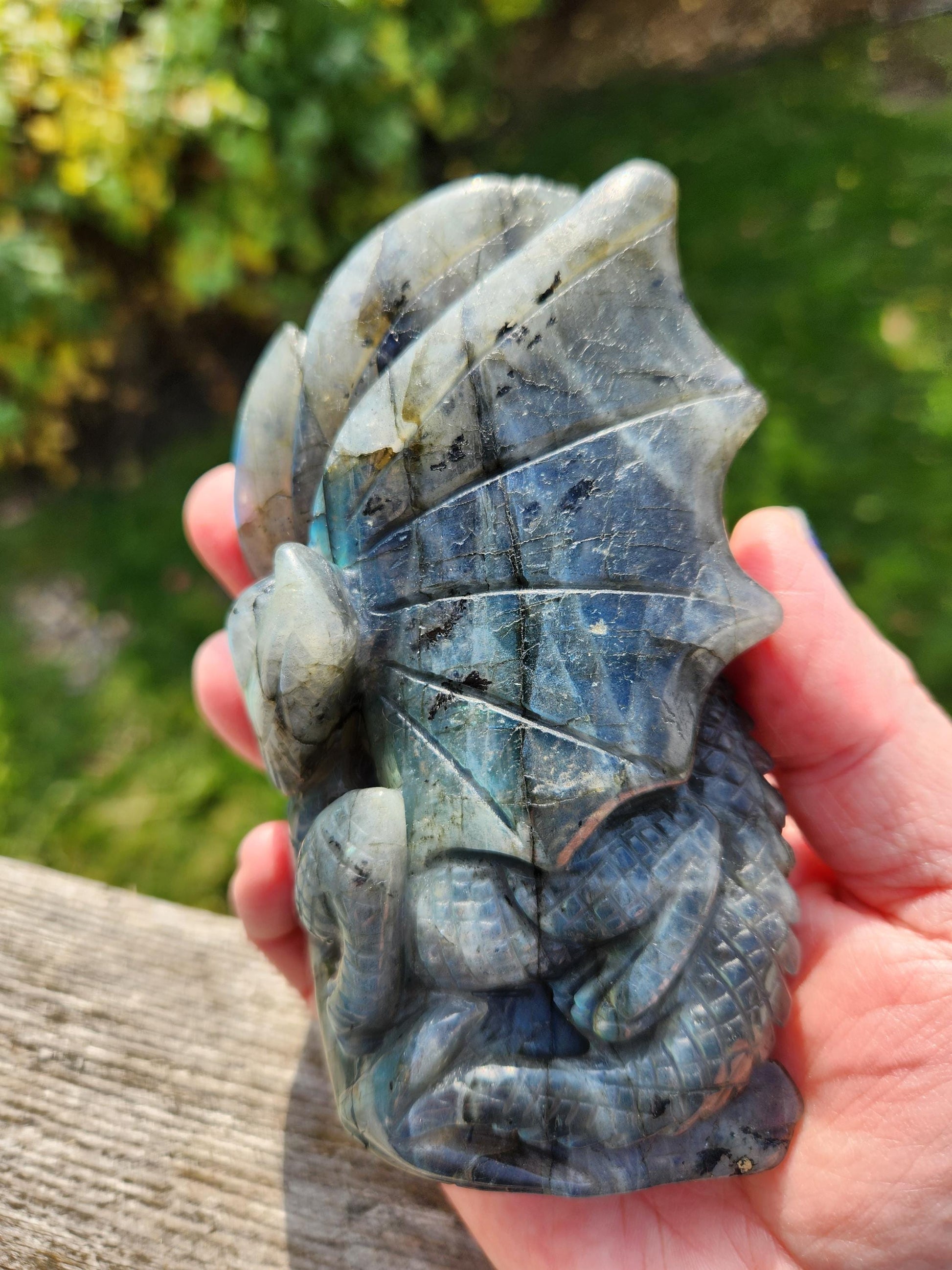 Very Unique & Rare Labradorite Carved Dragon Crystal with flash, DnD