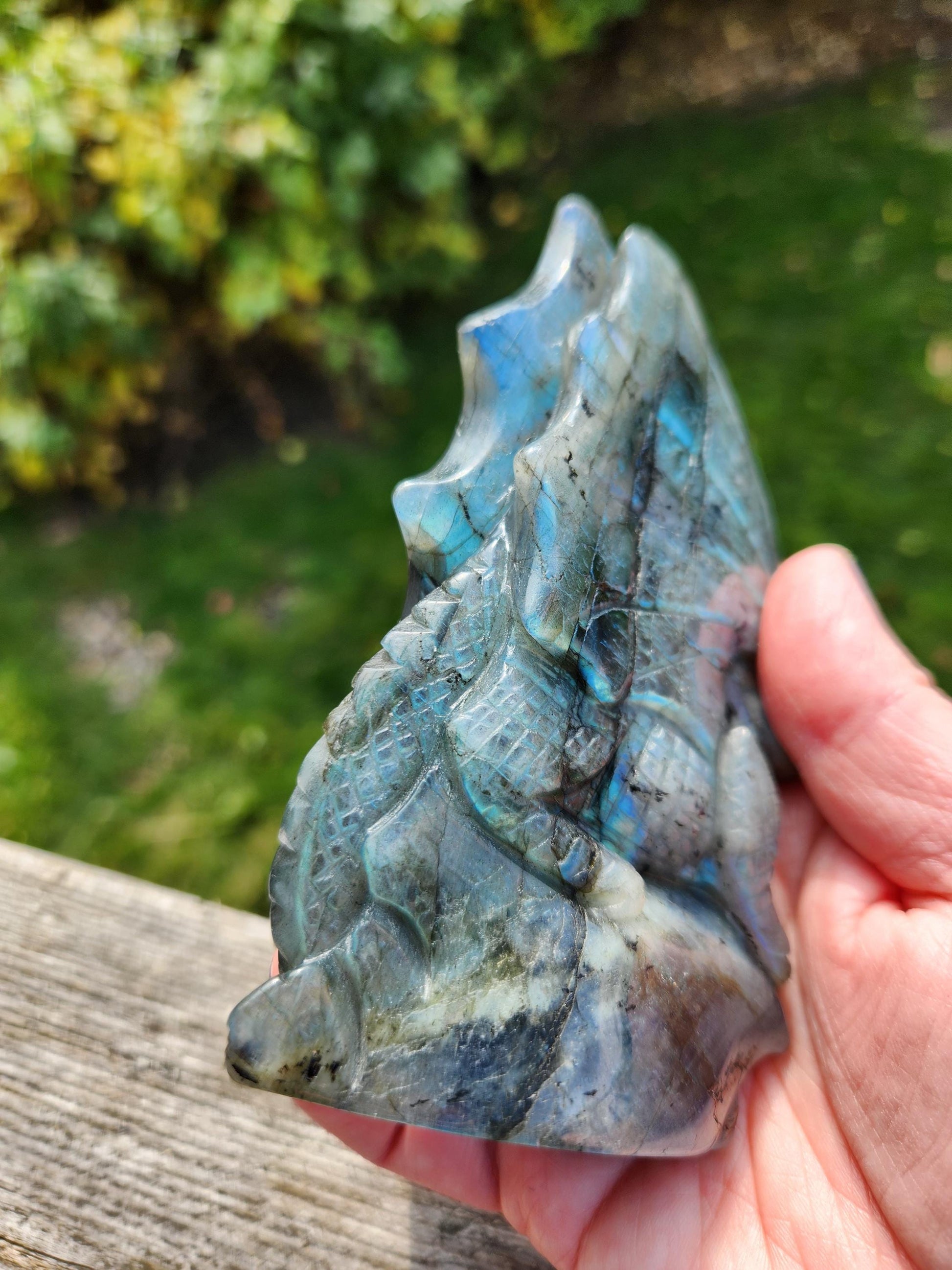 Very Unique & Rare Labradorite Carved Dragon Crystal with flash, DnD