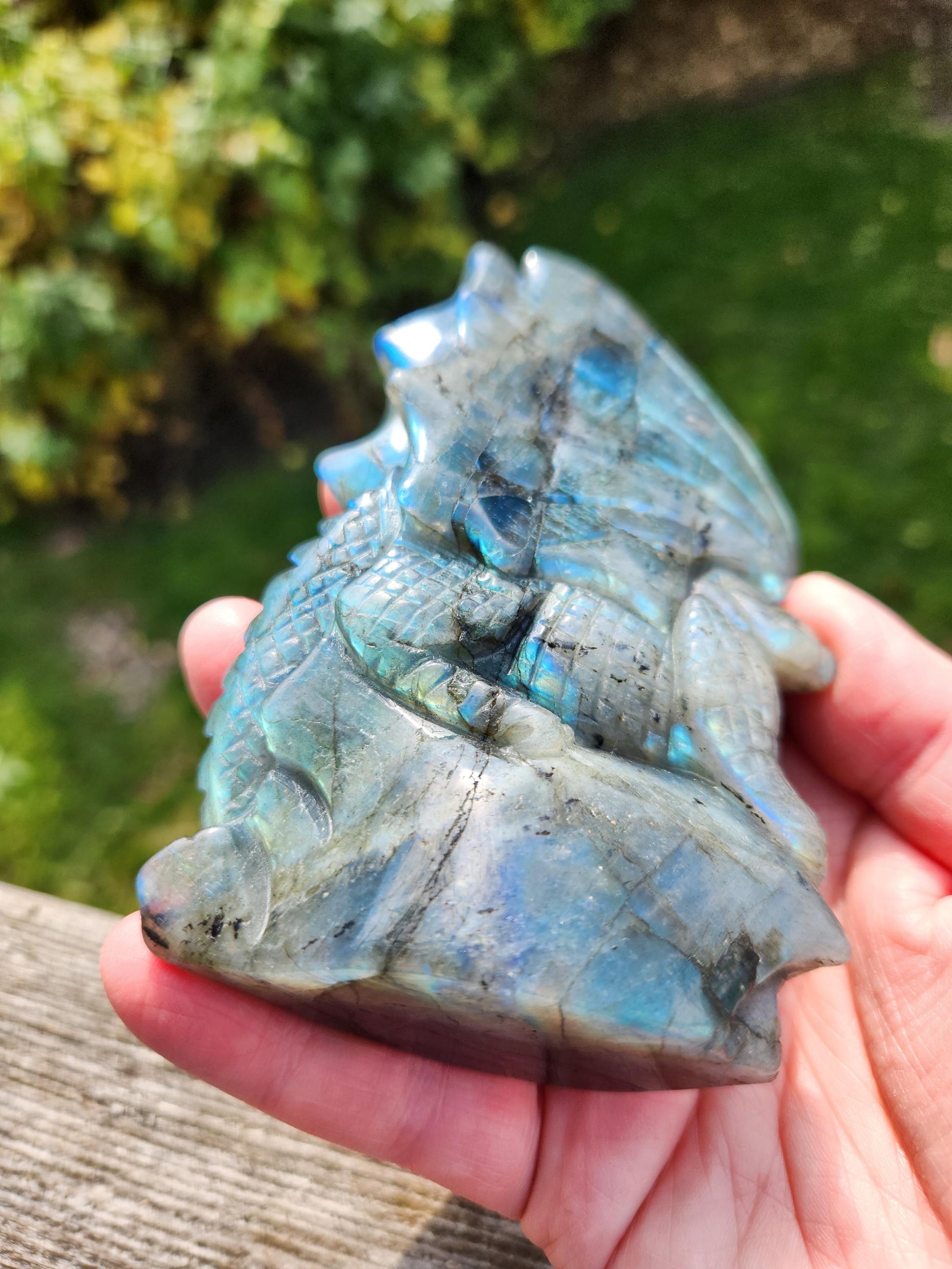Very Unique & Rare Labradorite Carved Dragon Crystal with flash, DnD