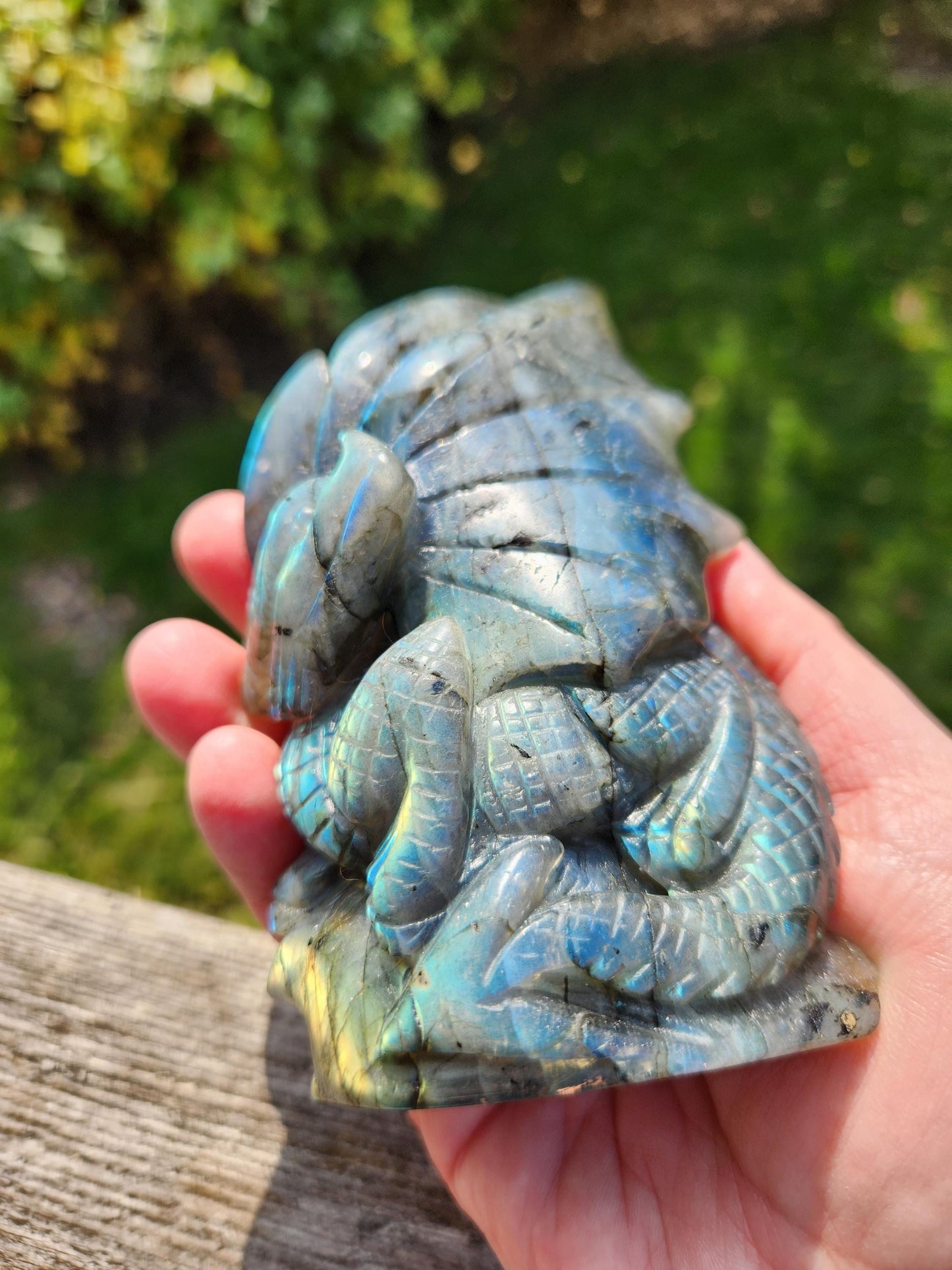 Very Unique & Rare Labradorite Carved Dragon Crystal with flash, DnD