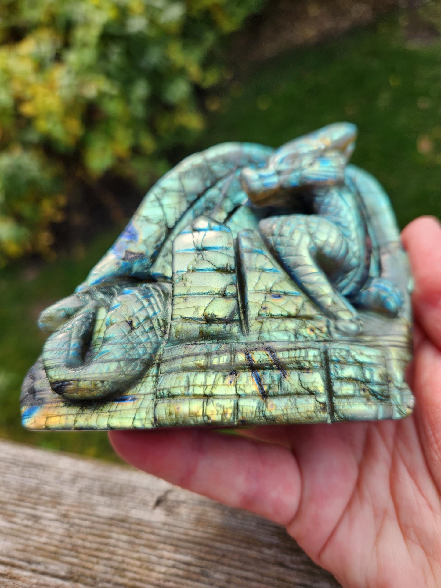 Rare Labradorite Carved Dragon Crystal with flash, DnD