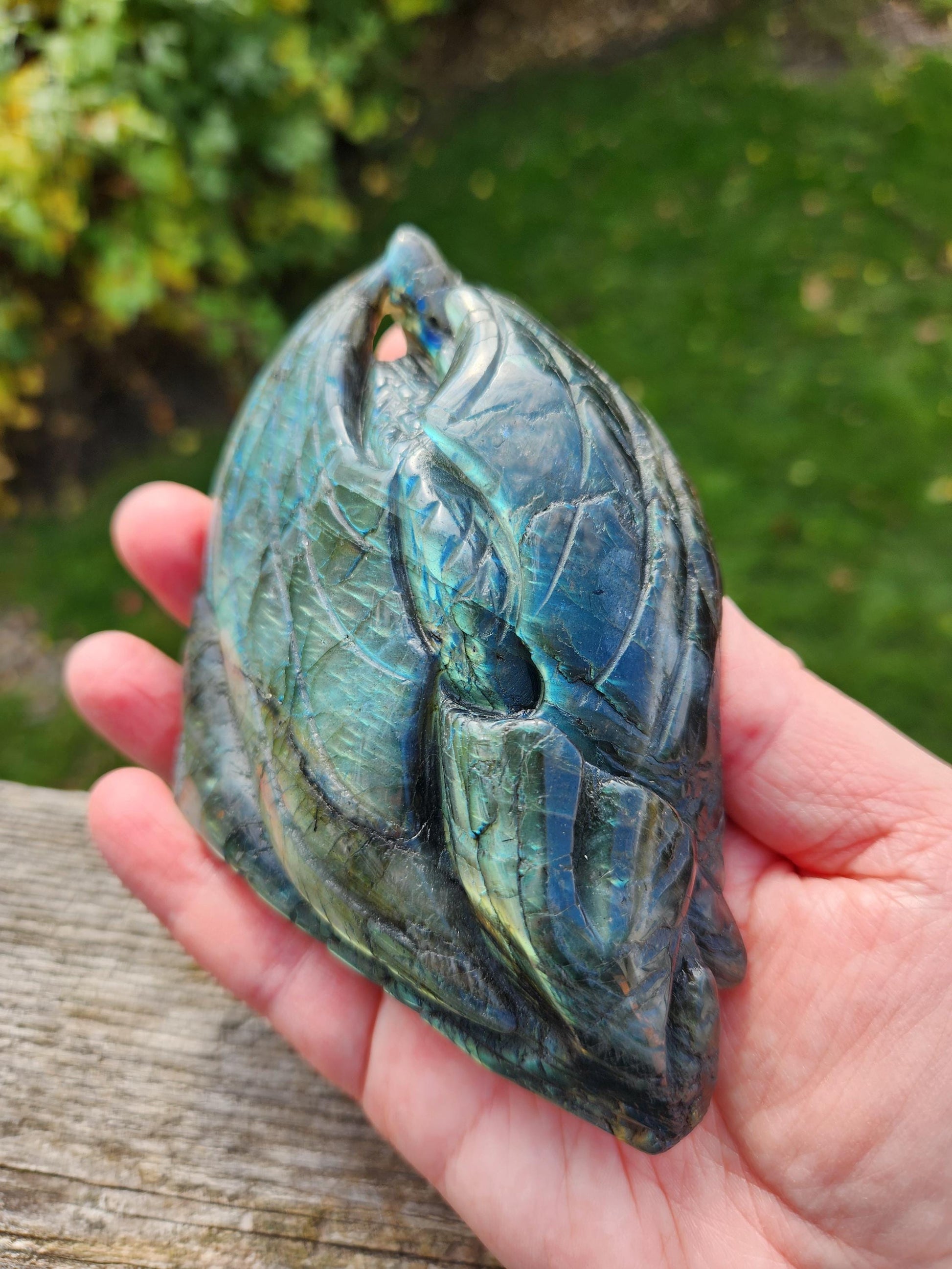 Rare Labradorite Carved Dragon Crystal with flash, DnD