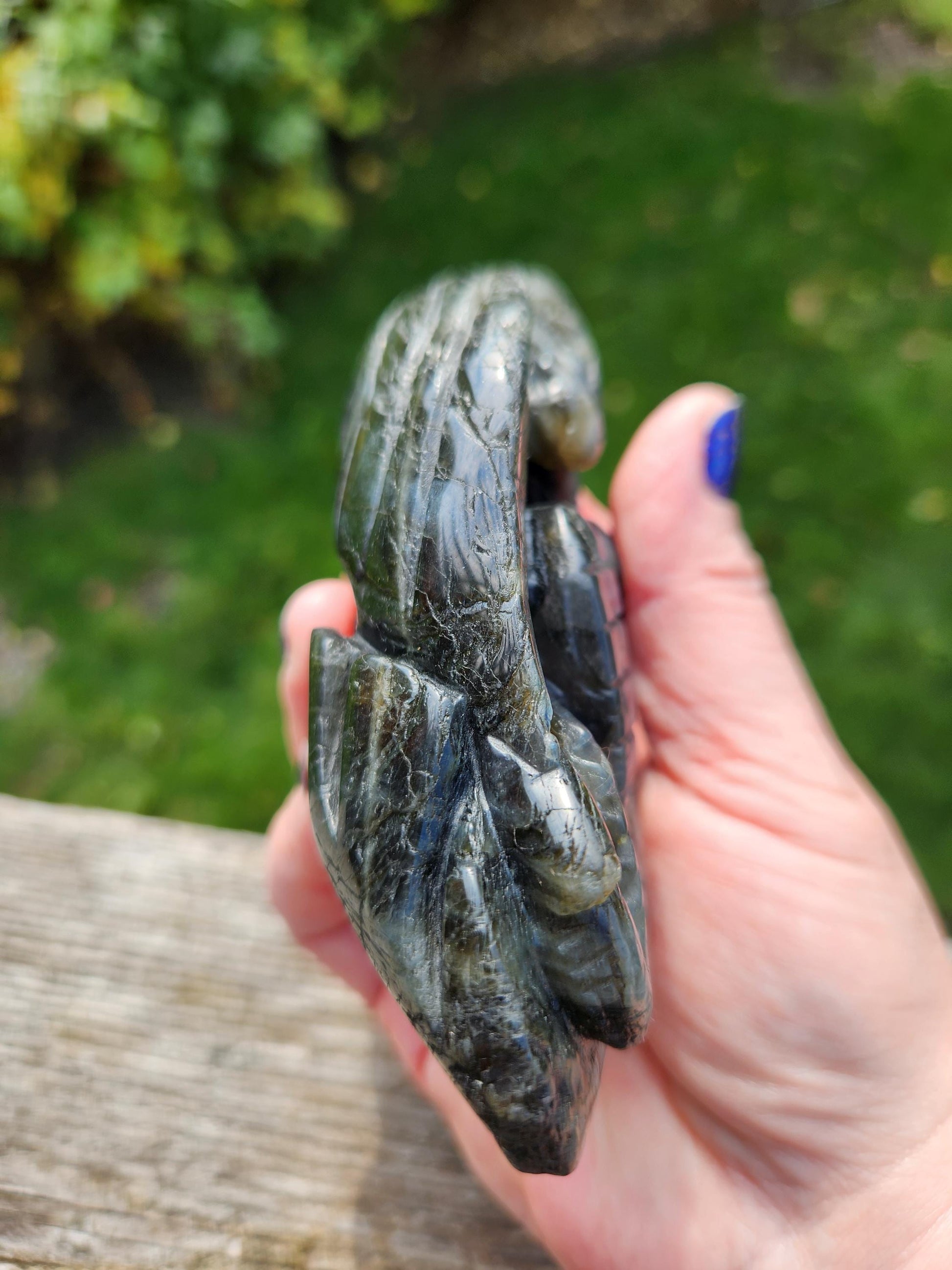 Rare Labradorite Carved Dragon Crystal with flash, DnD