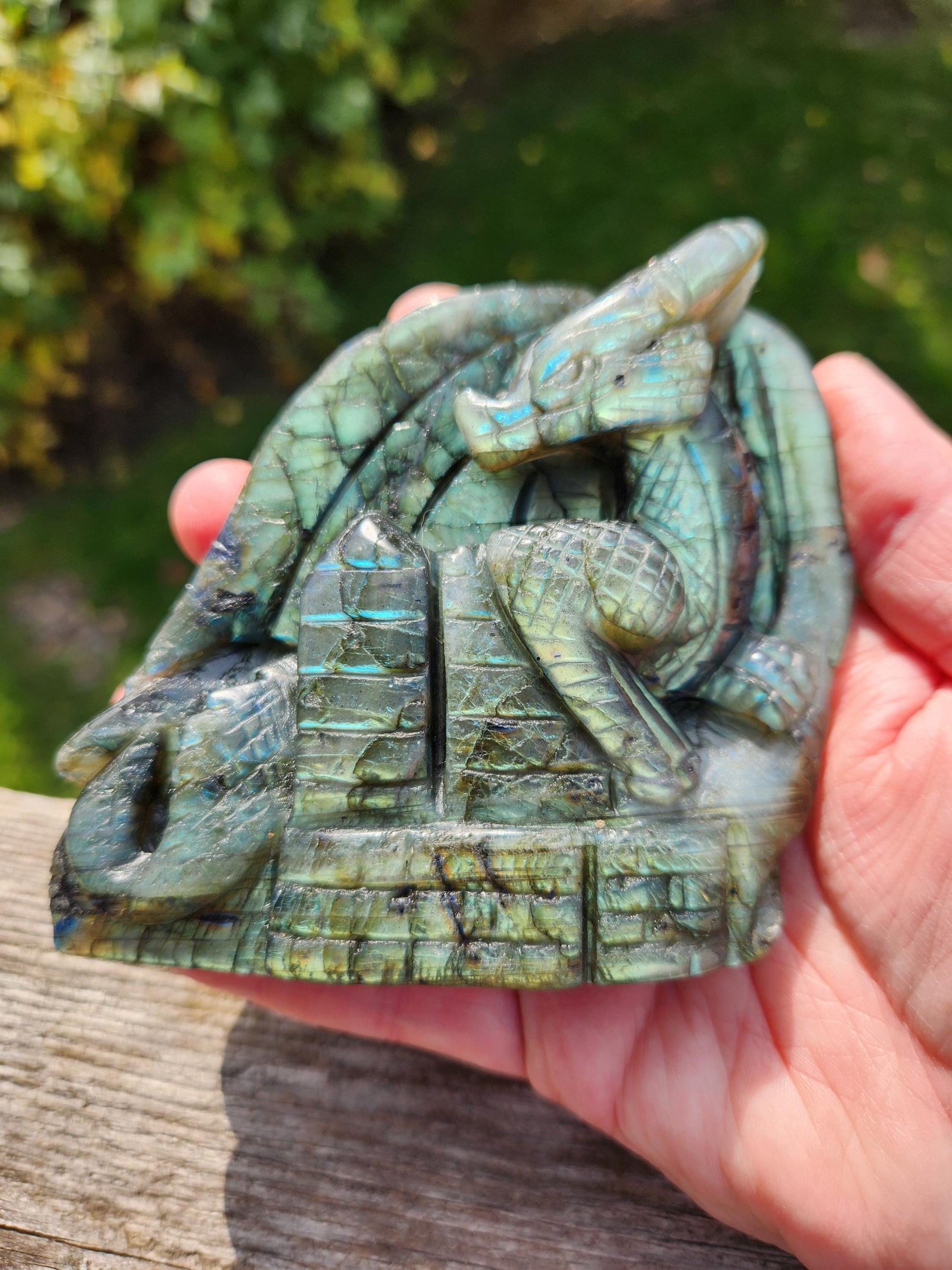 Rare Labradorite Carved Dragon Crystal with flash, DnD