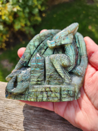 Rare Labradorite Carved Dragon Crystal with flash, DnD