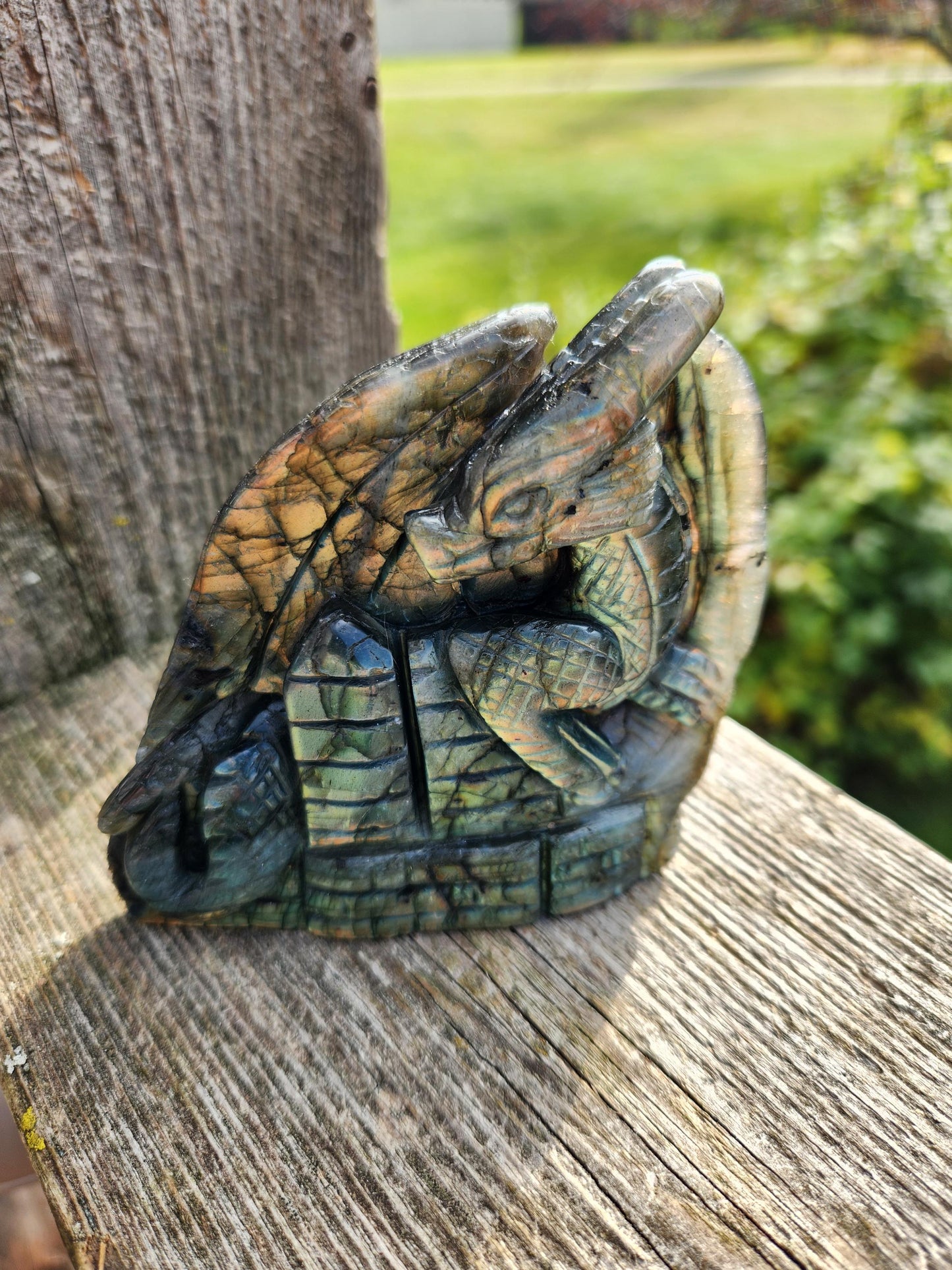 Rare Labradorite Carved Dragon Crystal with flash, DnD