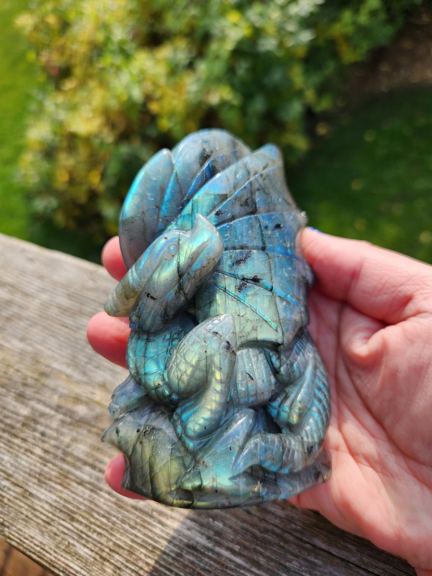 Very Unique & Rare Labradorite Carved Dragon Crystal with flash, DnD
