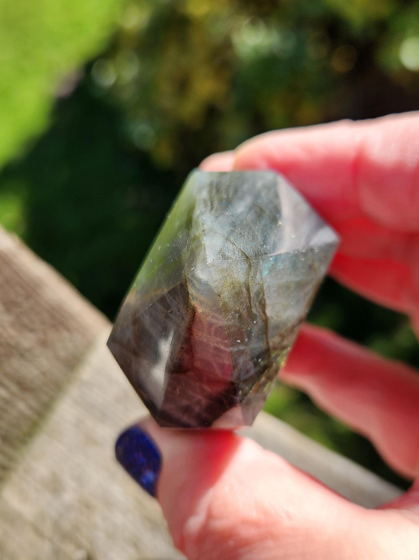 AAA Labradorite Tower Point: High Polished Crystal with Orange Yellow Blue Green Flash