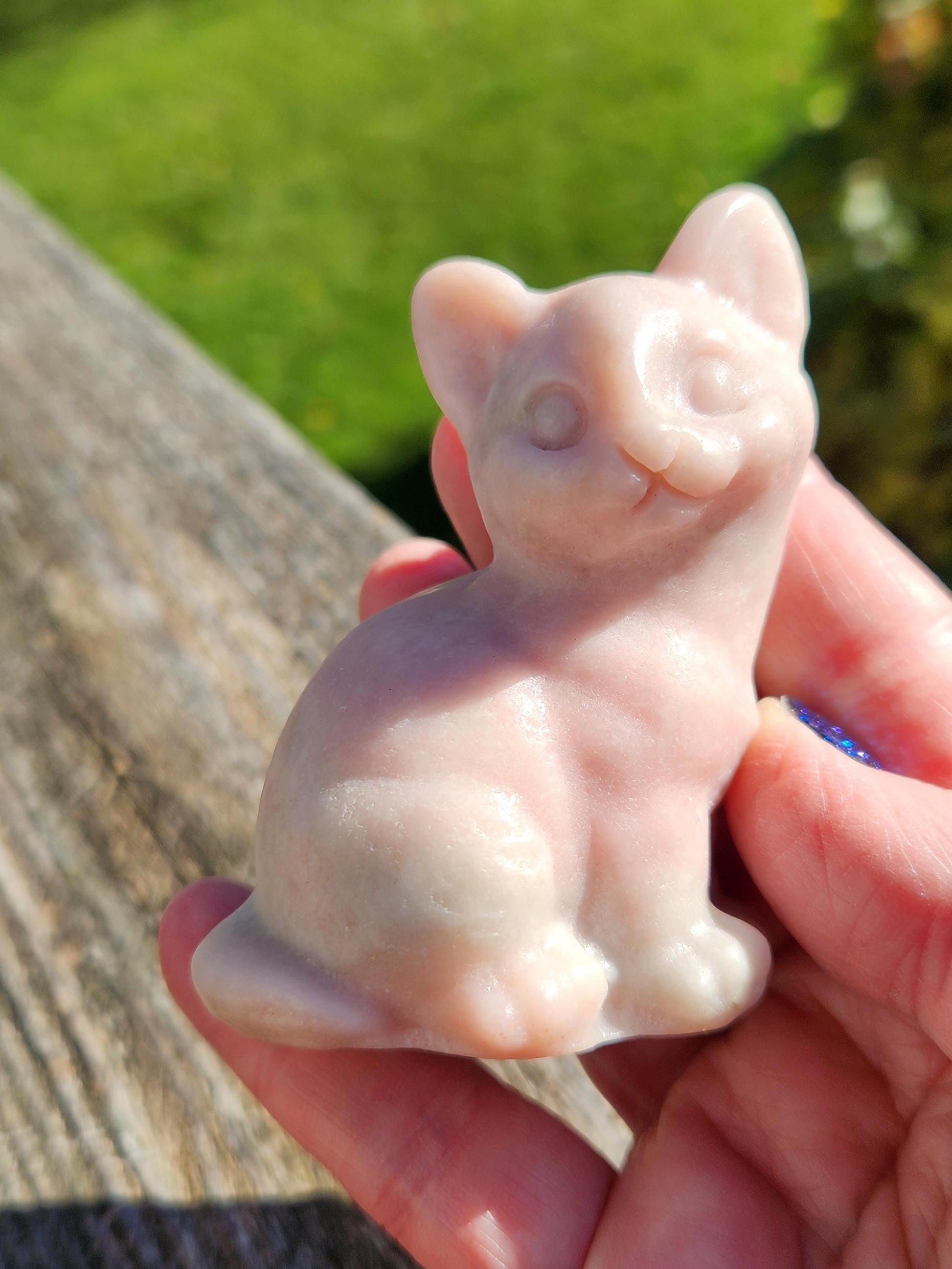 Pink Opal Carved Sitting Cat