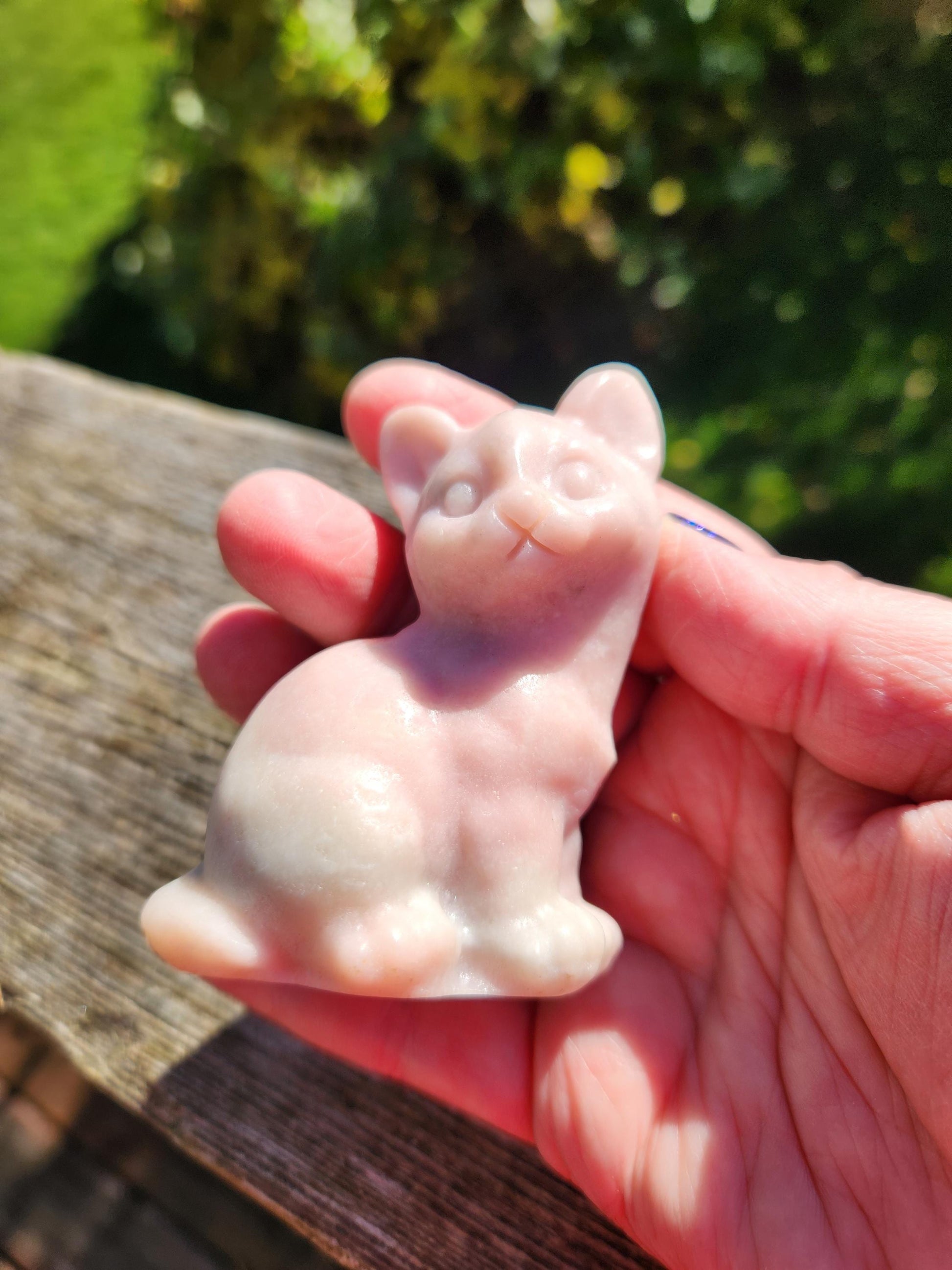 Pink Opal Carved Sitting Cat