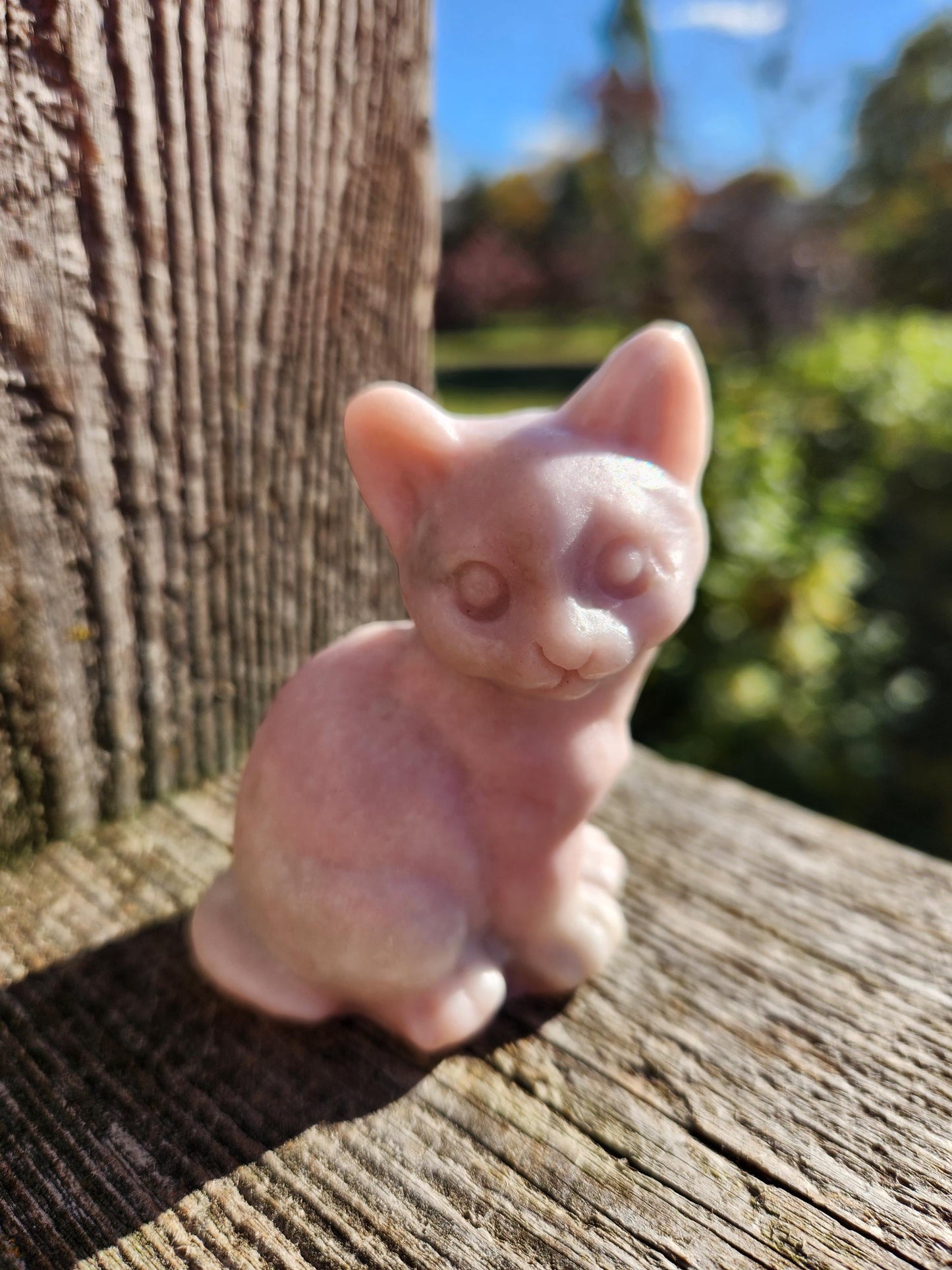 Pink Opal Carved Sitting Cat