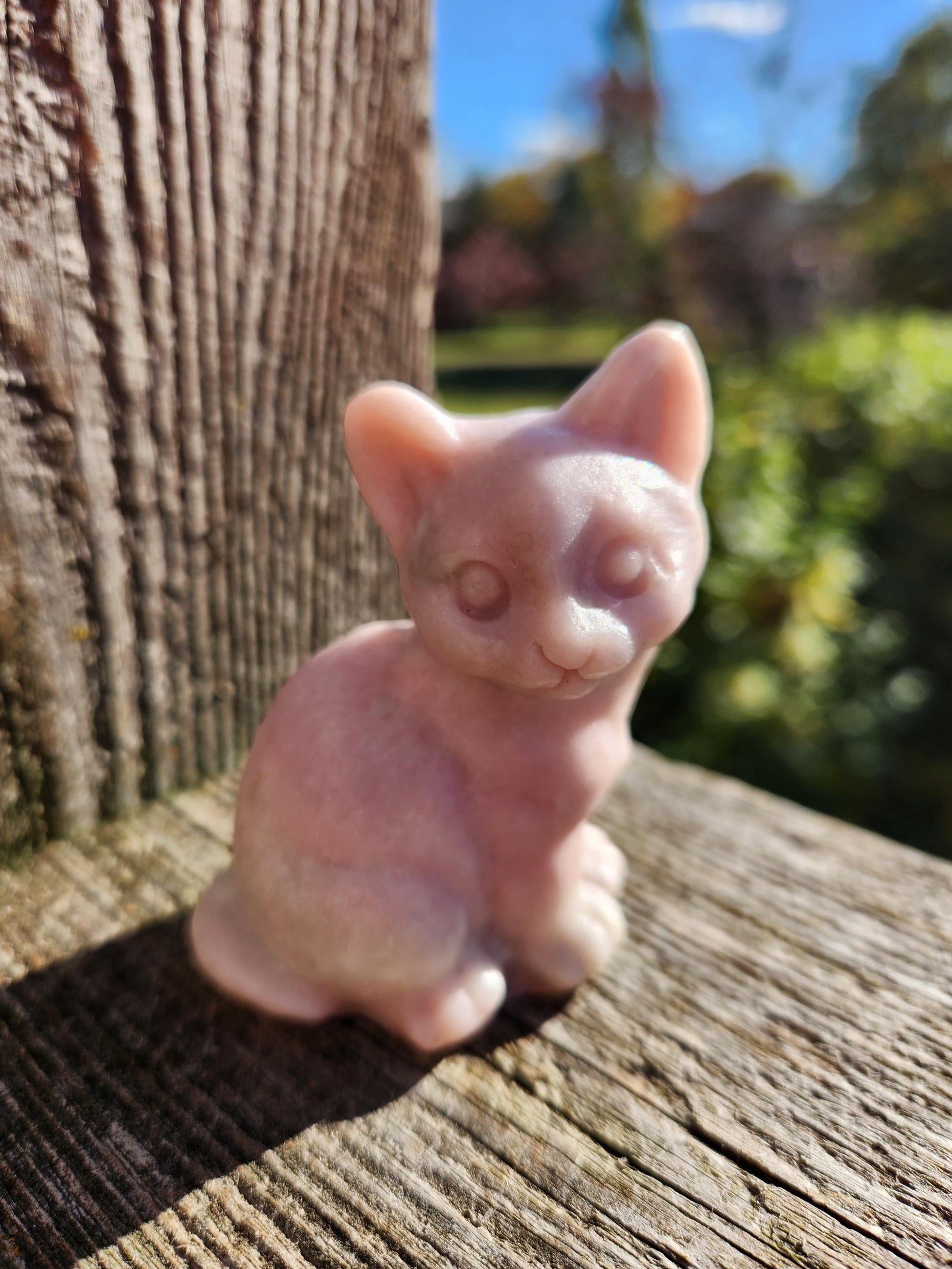 Pink Opal Carved Sitting Cat