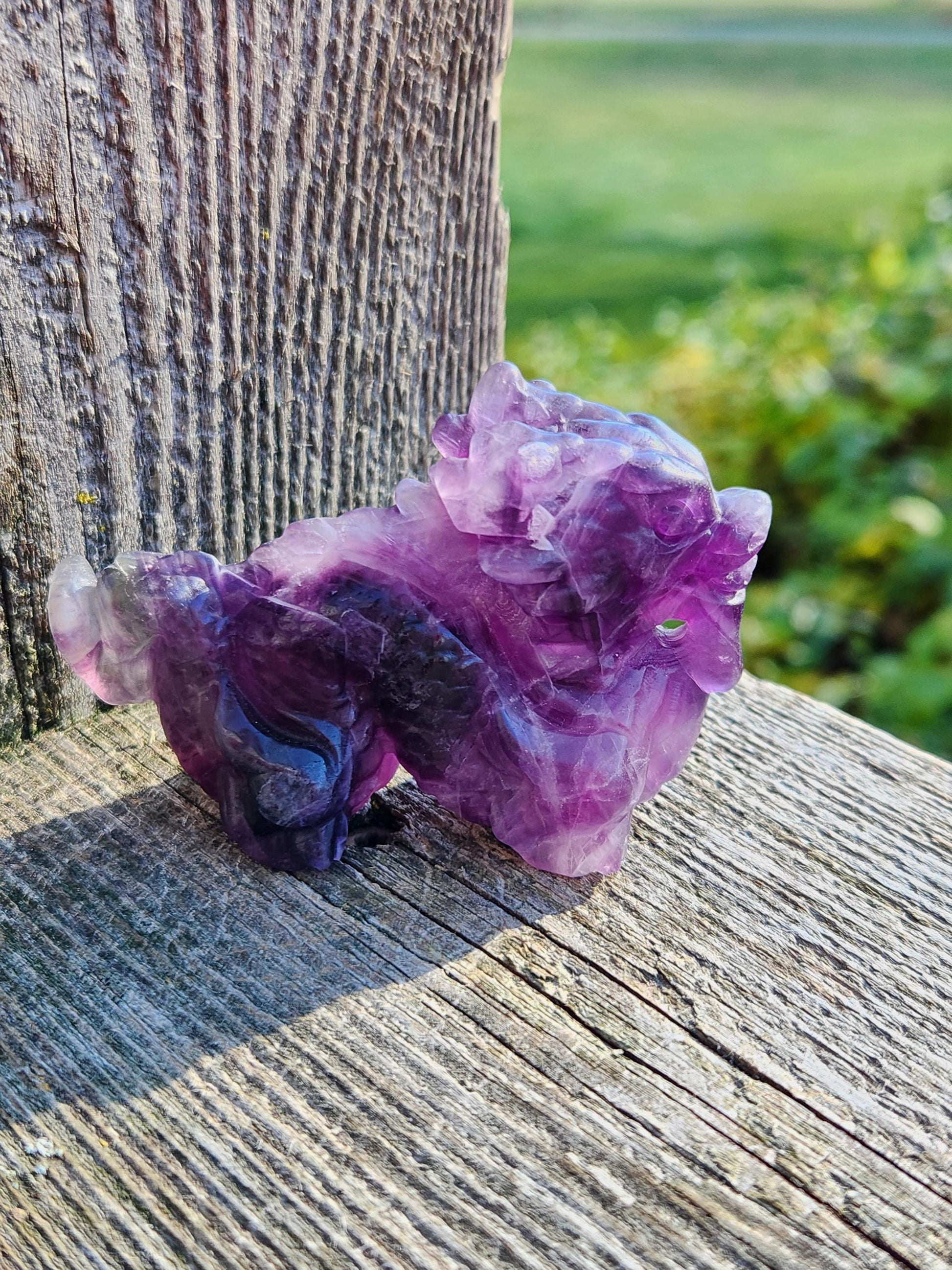 Purple Fluorite Crystal Dragon Carving - Year of the Dragon, DnD Decor