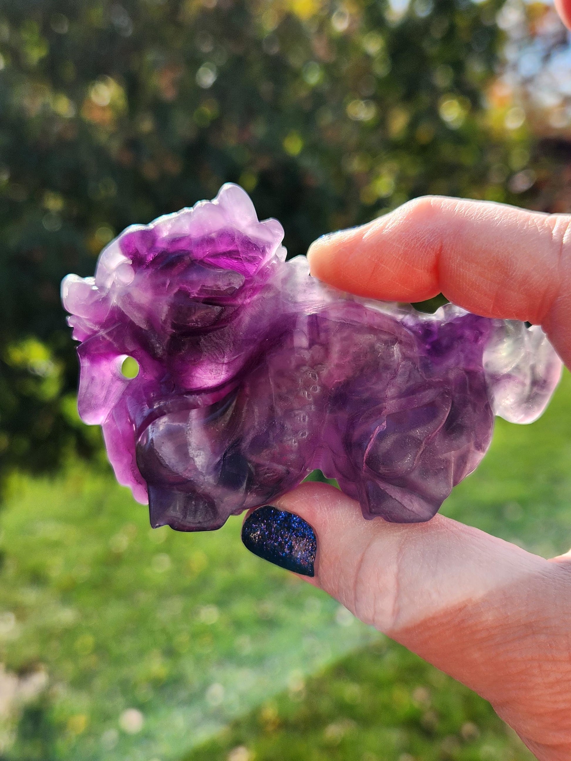 Purple Fluorite Crystal Dragon Carving - Year of the Dragon, DnD Decor