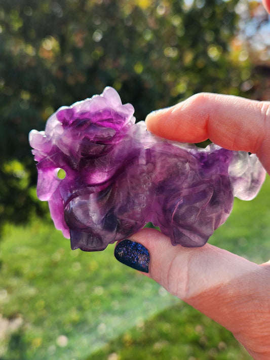 Purple Fluorite Crystal Dragon Carving - Year of the Dragon, DnD Decor