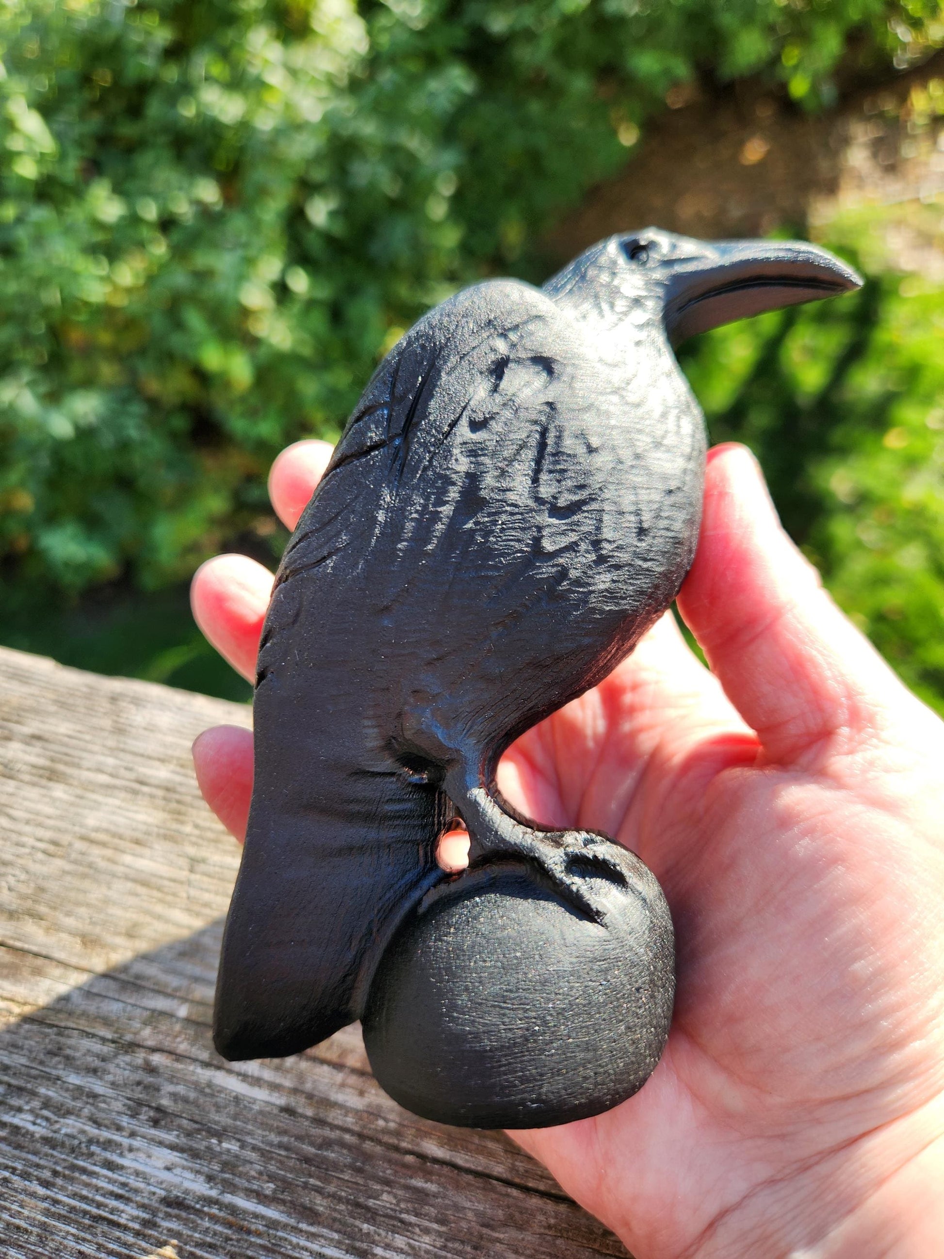 Carved Black Obsidian Raven: Natural Crystal, Crow, Large