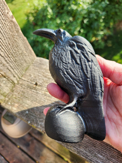 Carved Black Obsidian Raven: Natural Crystal, Crow, Large