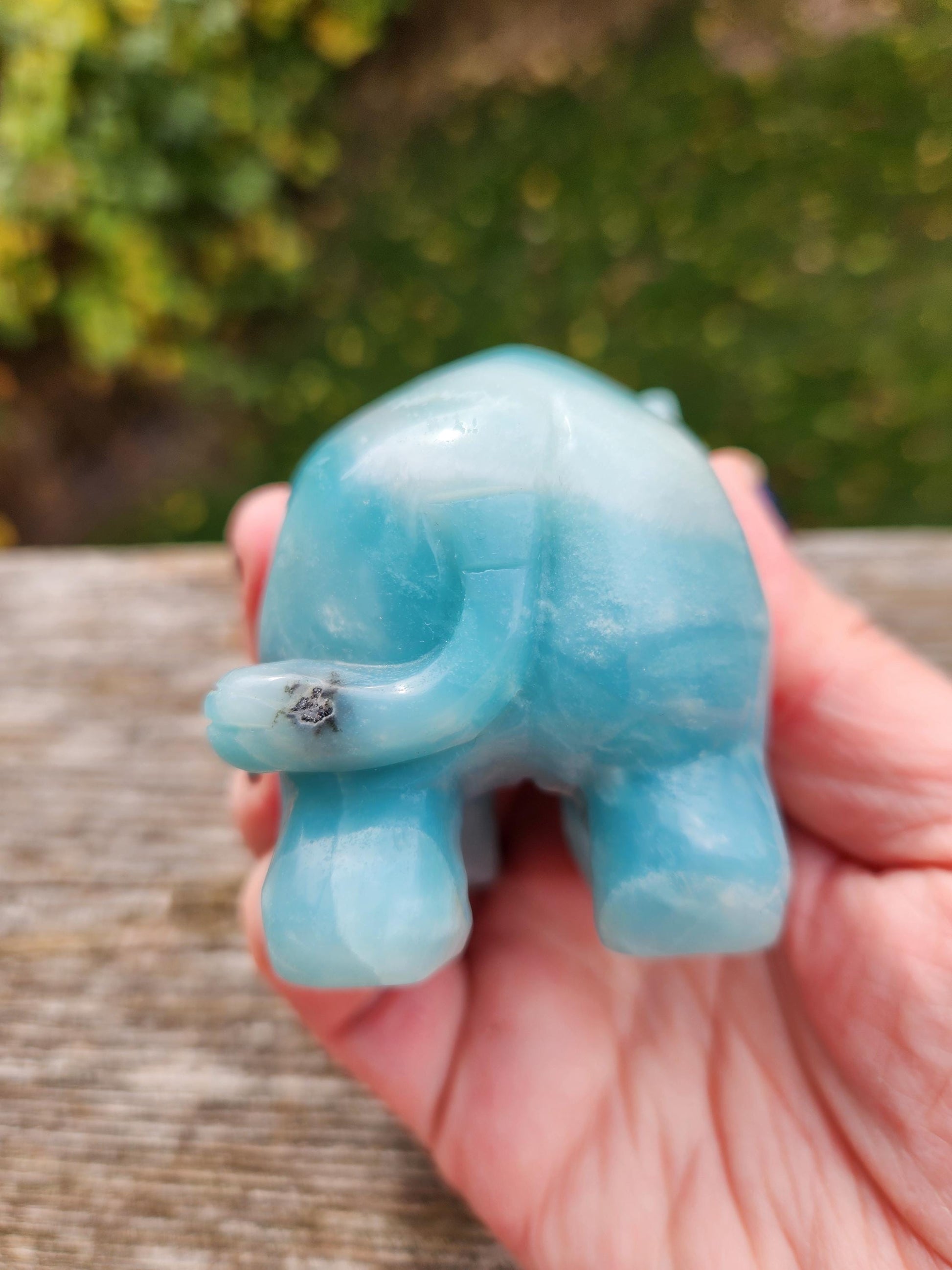 Blue Aragonite Crystal Elephant Carving