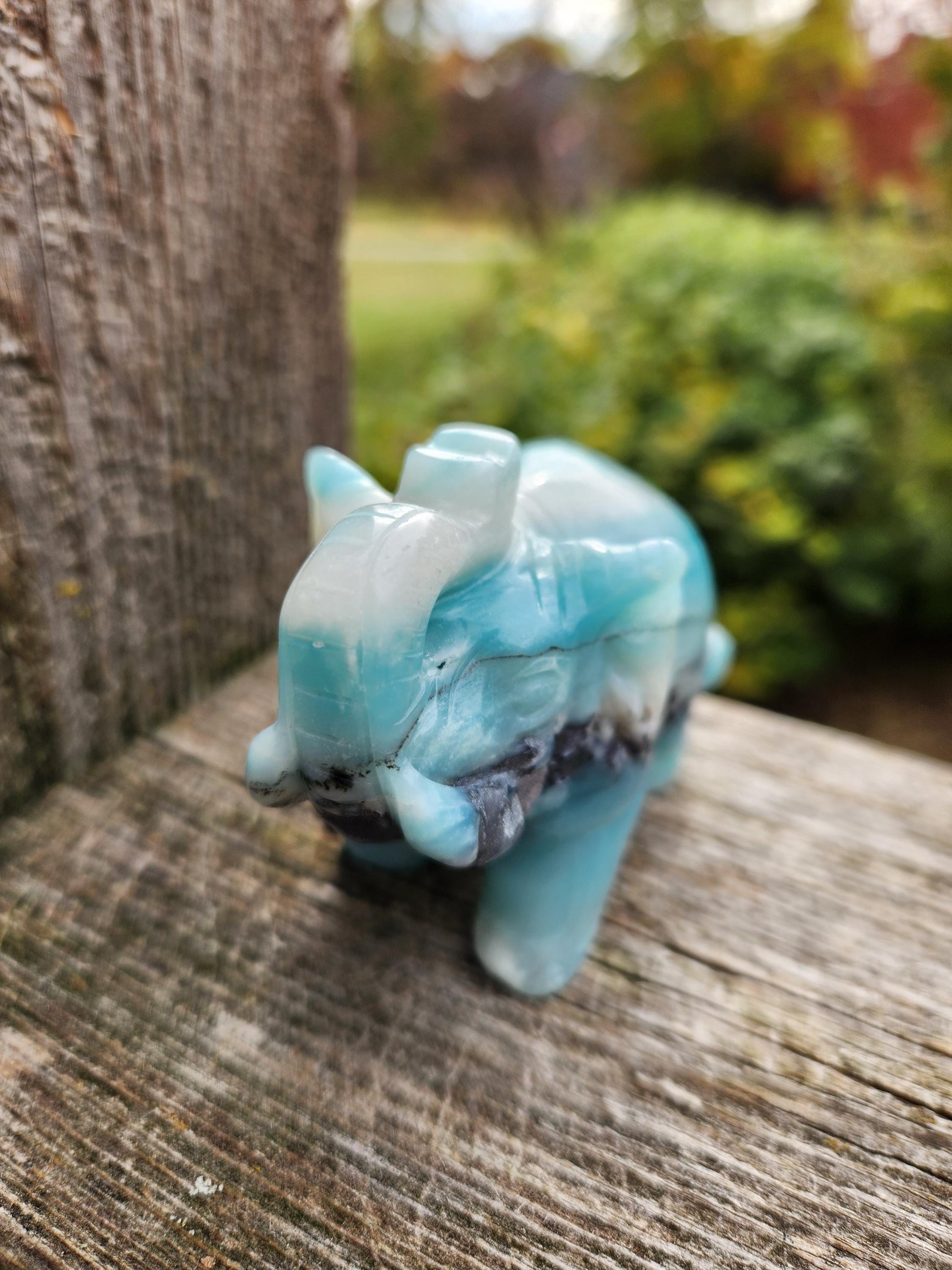 Blue Aragonite Crystal Elephant Carving