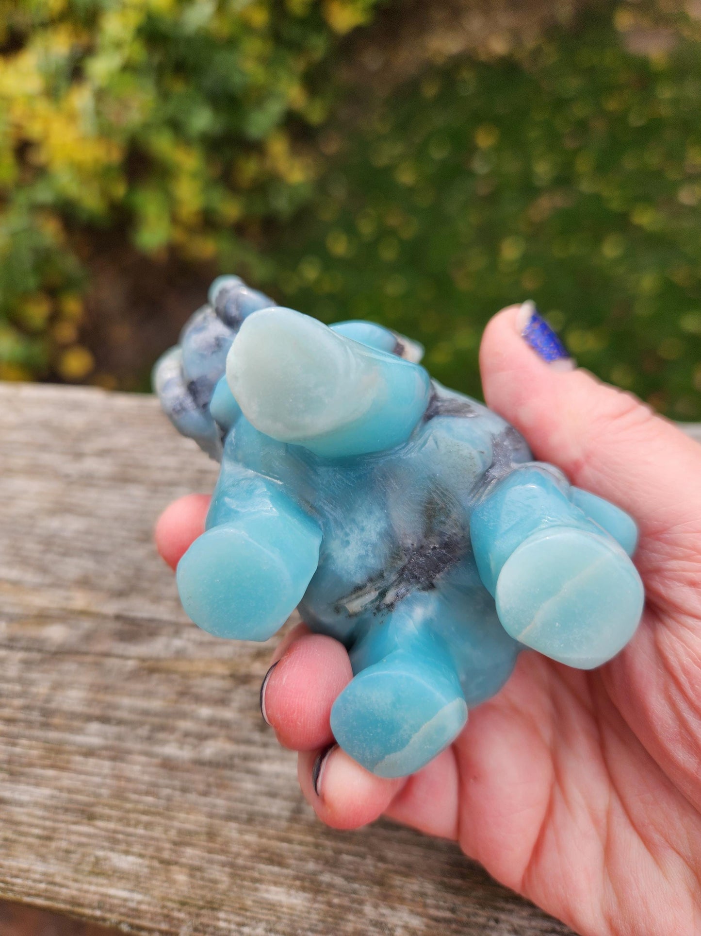 Blue Aragonite Crystal Elephant Carving