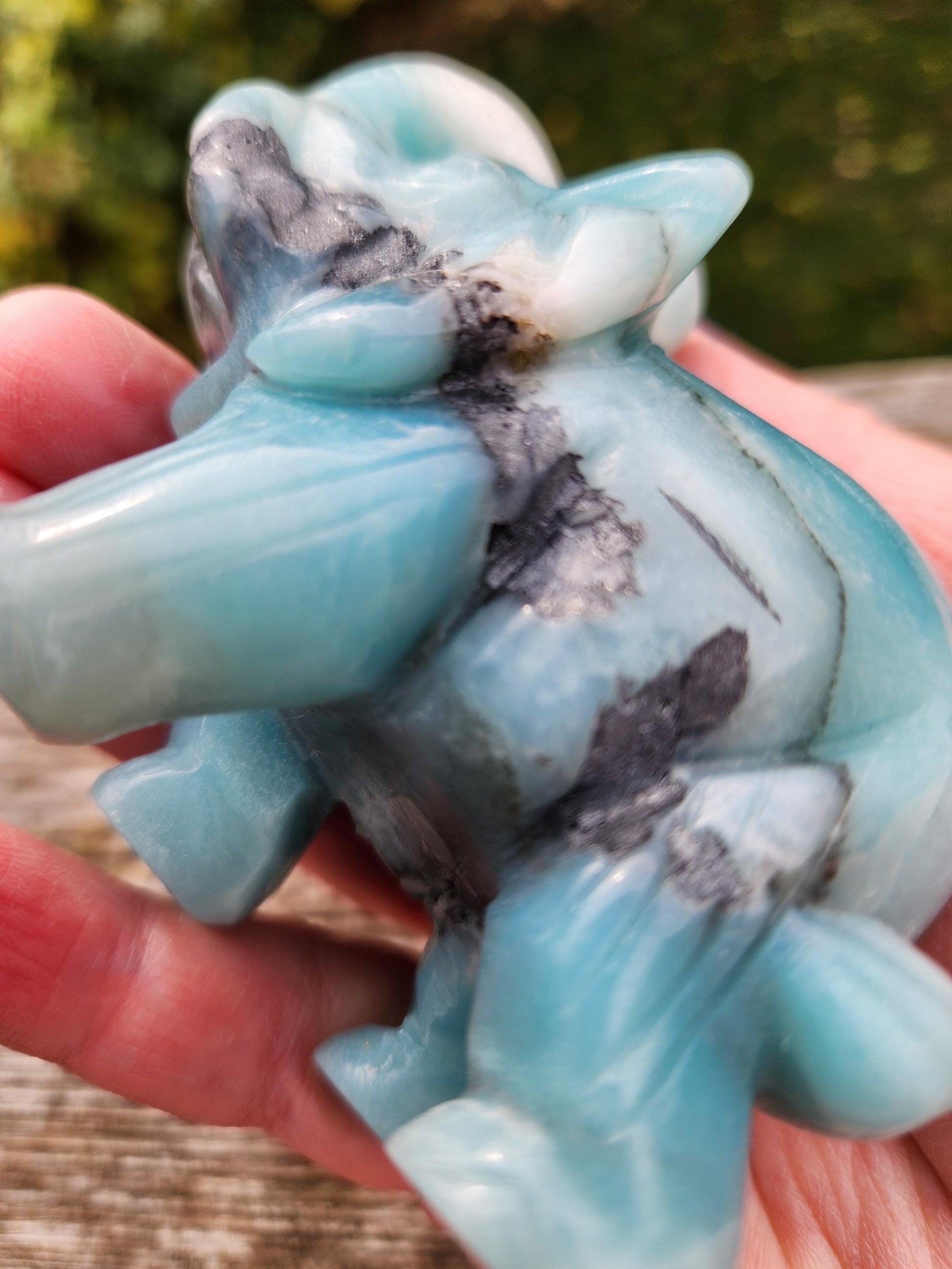Blue Aragonite Crystal Elephant Carving