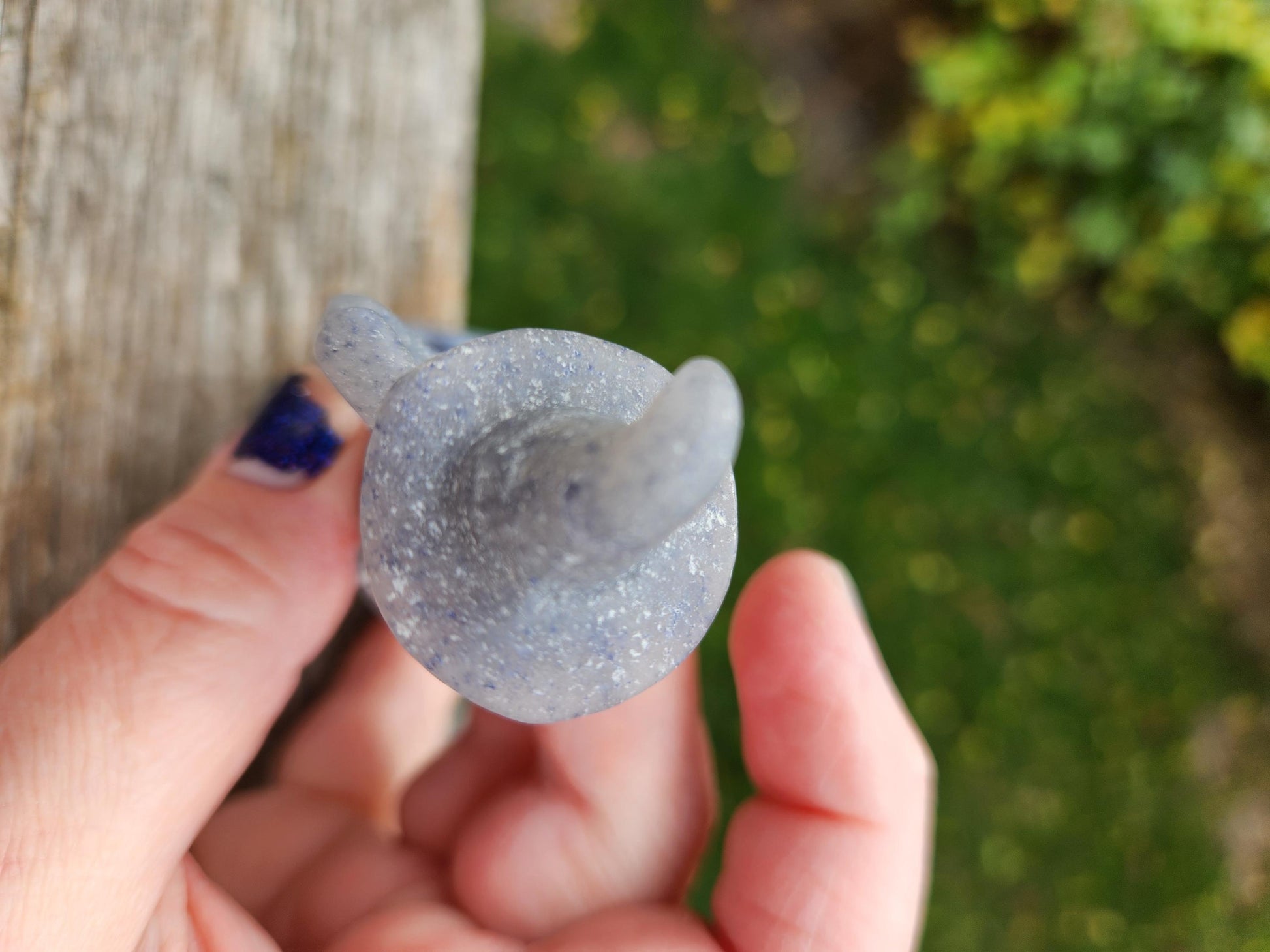 Blue Aventurine Crystal Witch with Cat & Broom Carving