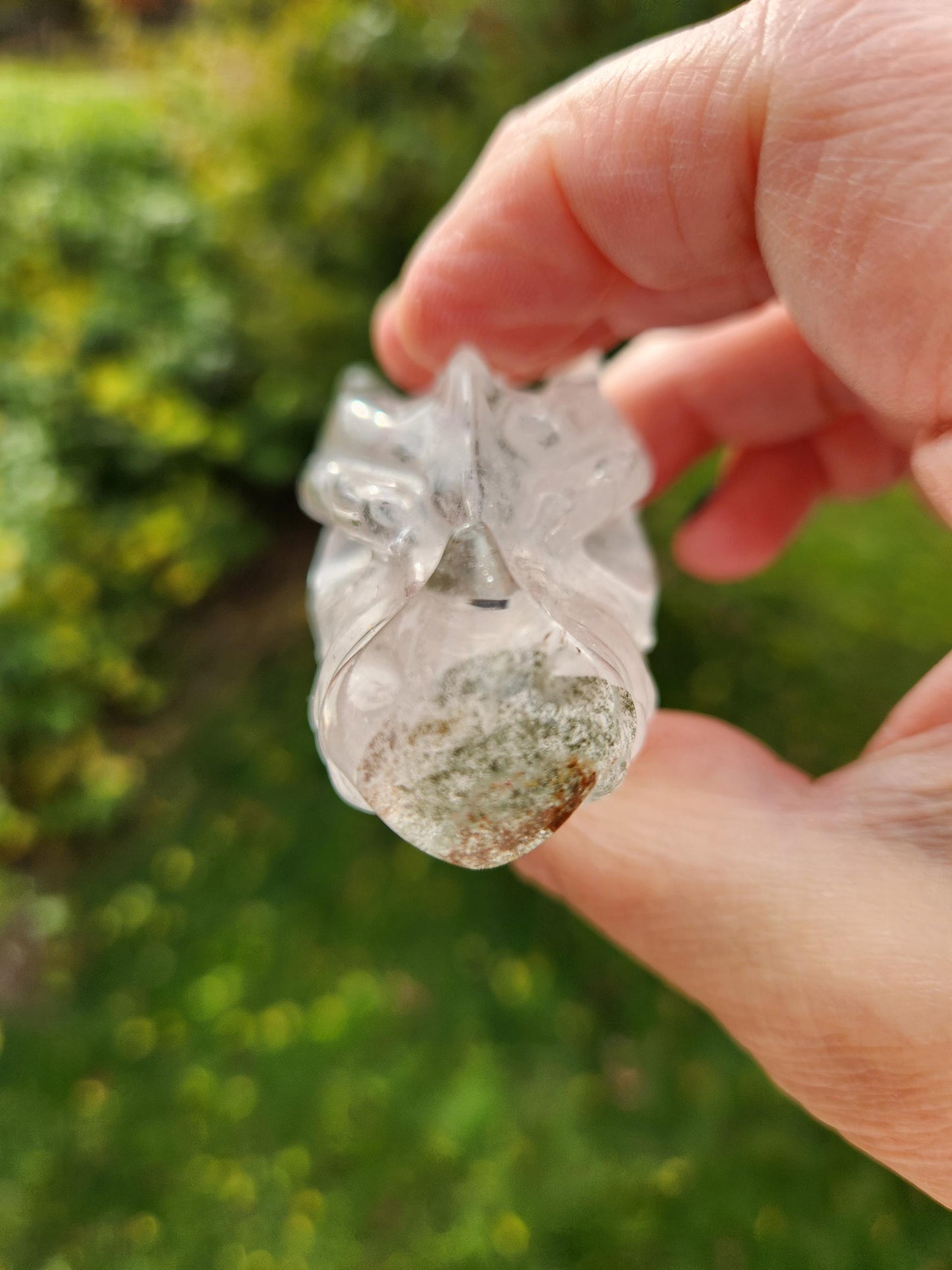 Clear Quartz & Garden Quartz Crystal Carved Dragon Head, DND