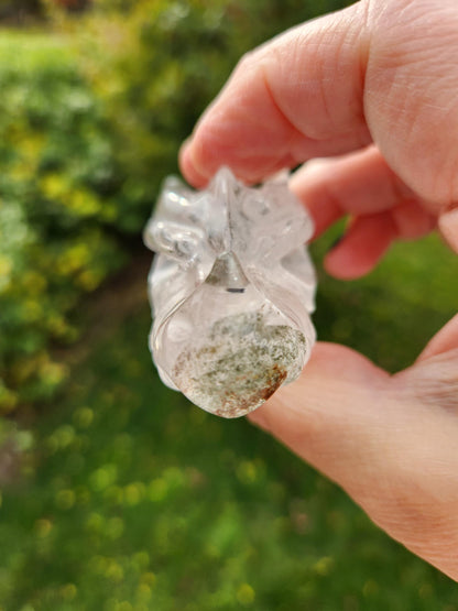 Clear Quartz & Garden Quartz Crystal Carved Dragon Head, DND