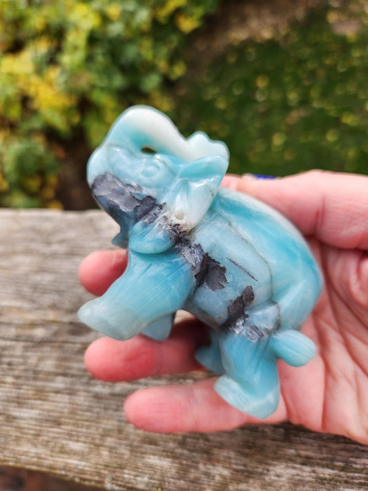 Blue Aragonite Crystal Elephant Carving