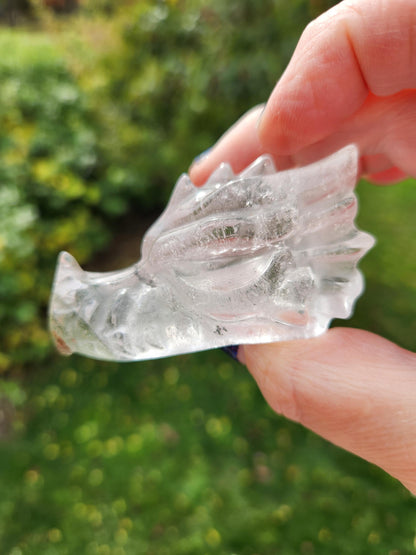 Clear Quartz & Garden Quartz Crystal Carved Dragon Head, DND