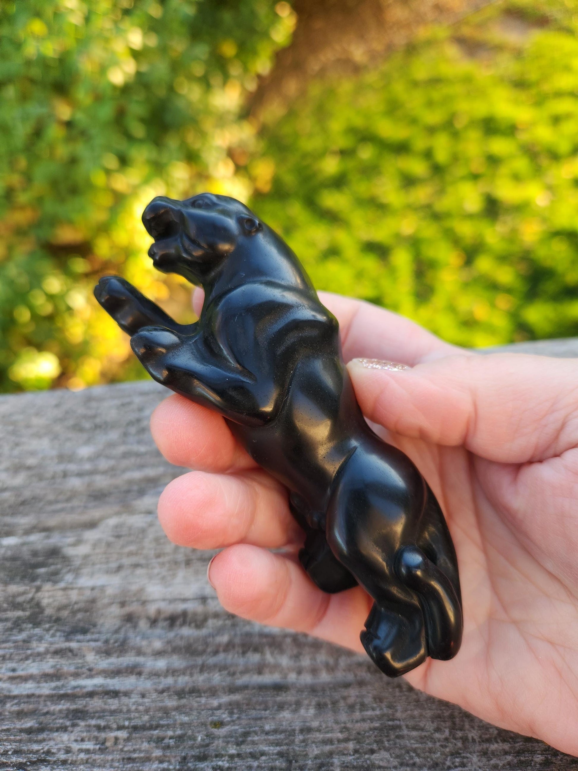 Jaguar Carved Black Obsidian Natural Stone Crystal, Big Cat